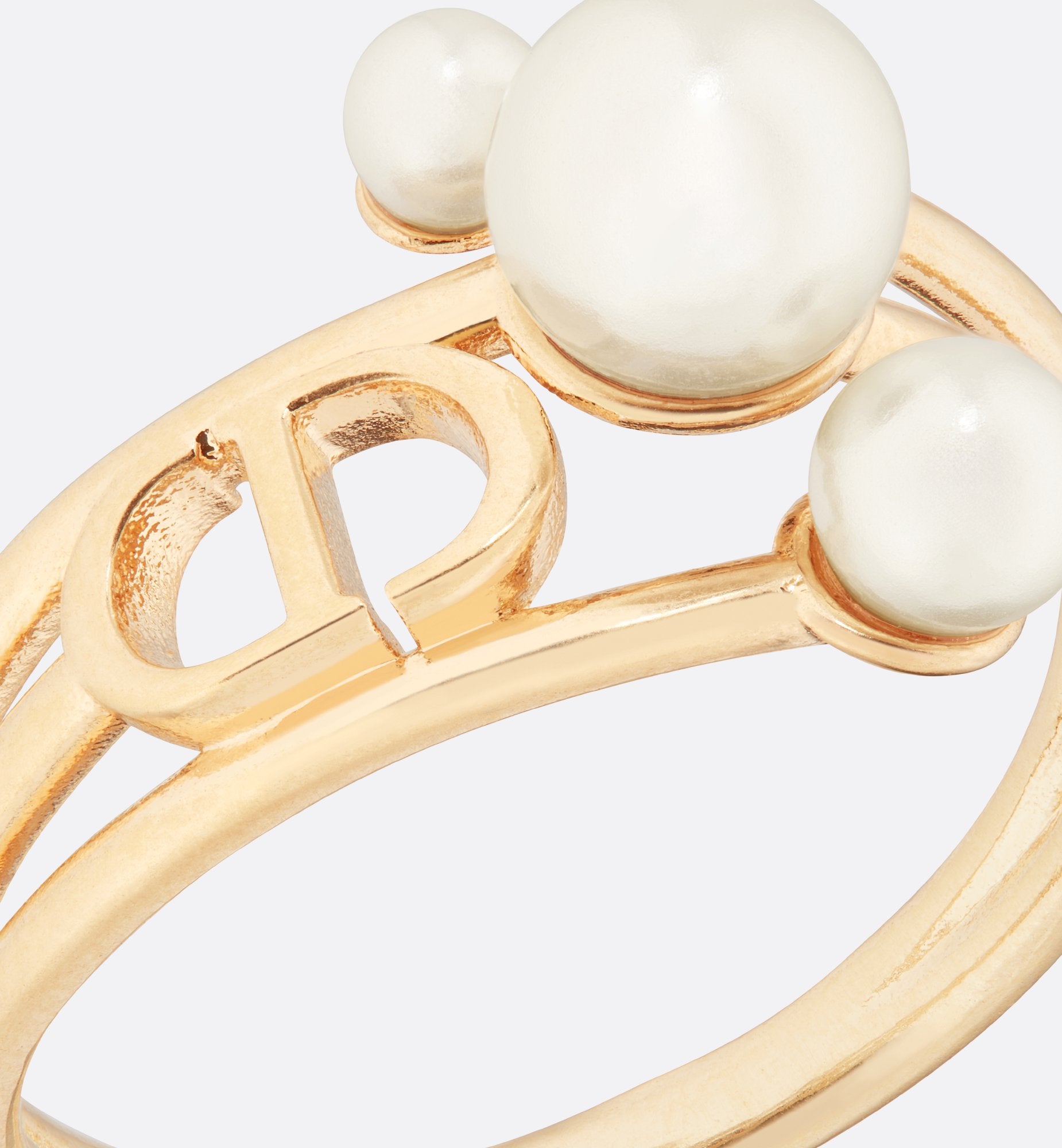 Triptyque Ring Gold Finish Metal And White Resin Pearls