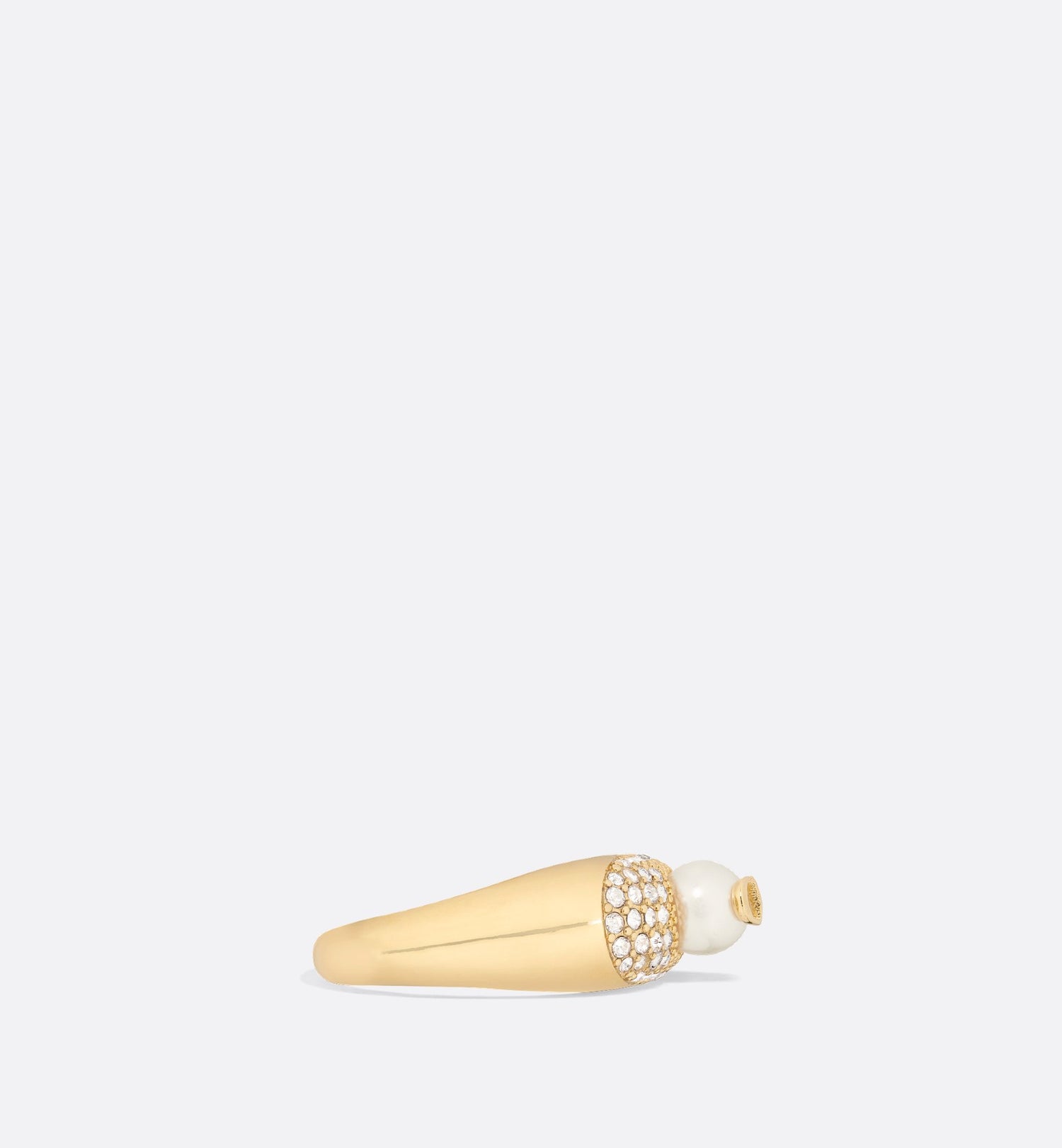 D Fusion Ring Gold Finish Metal With A White Resin Pearl And Silver-Tone Crystals