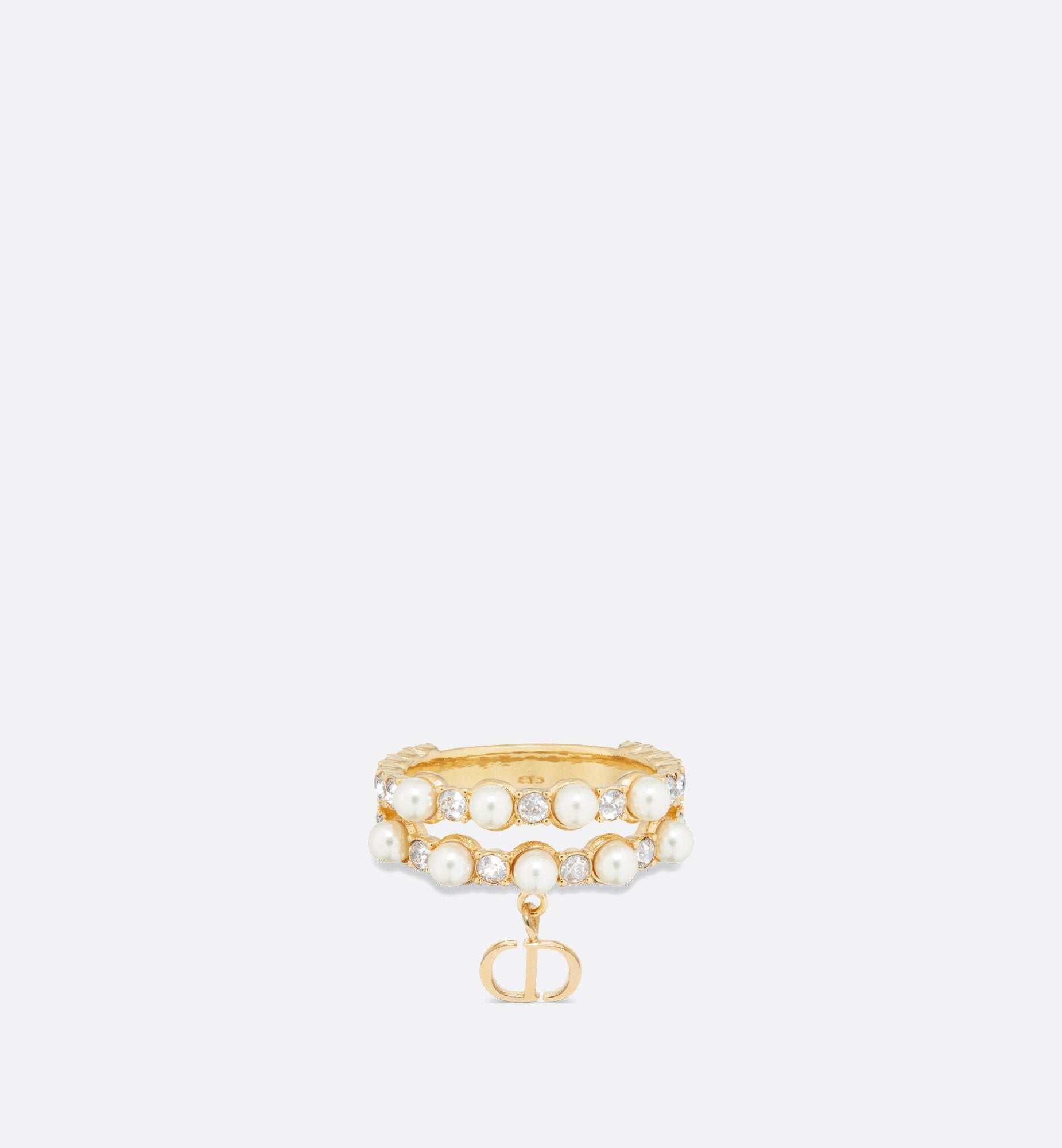 Petit Cd Treasure Ring Gold Finish Metal With White Resin Pearls And Silver-Tone Crystals