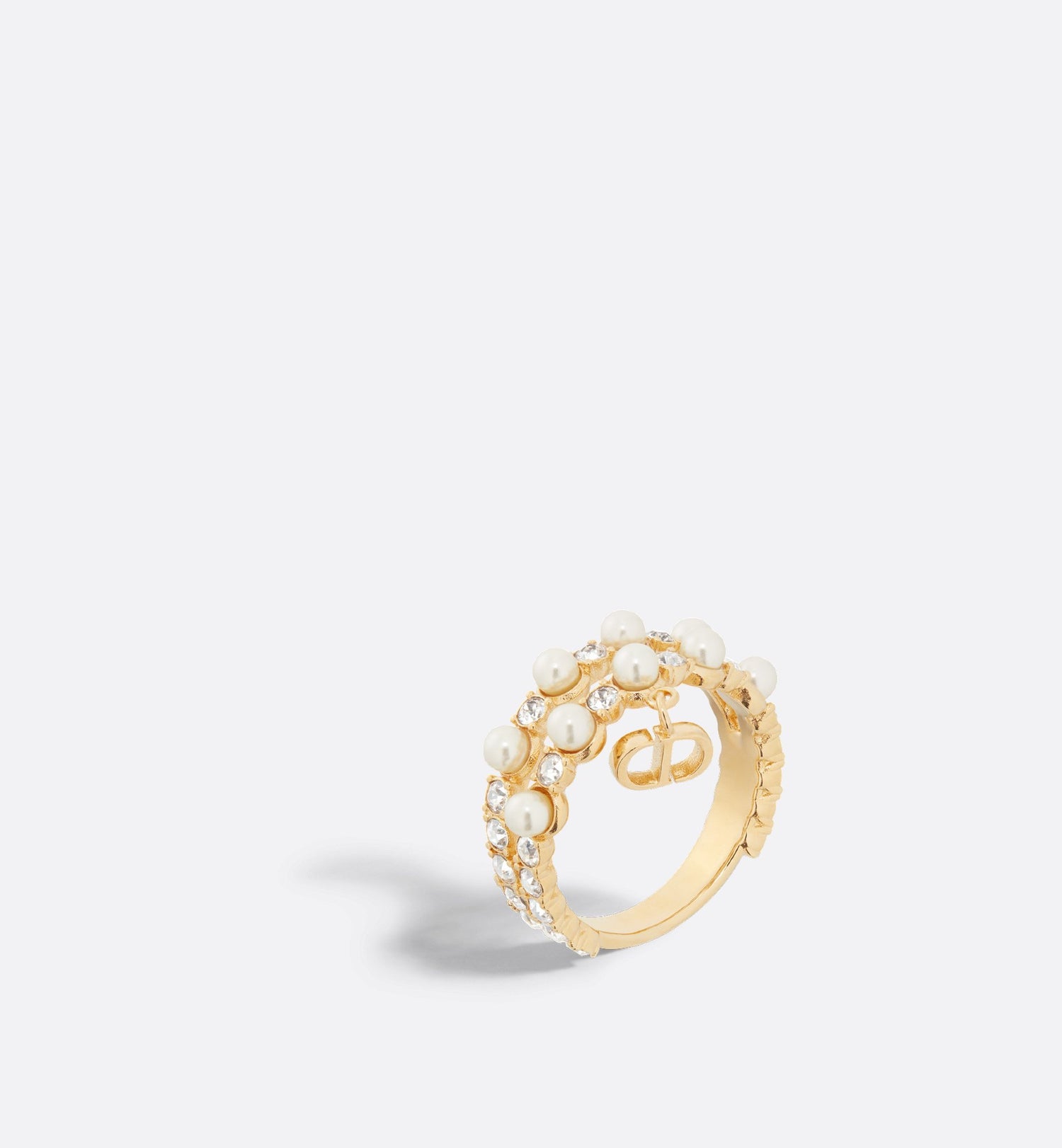 Petit Cd Treasure Ring Gold Finish Metal With White Resin Pearls And Silver-Tone Crystals