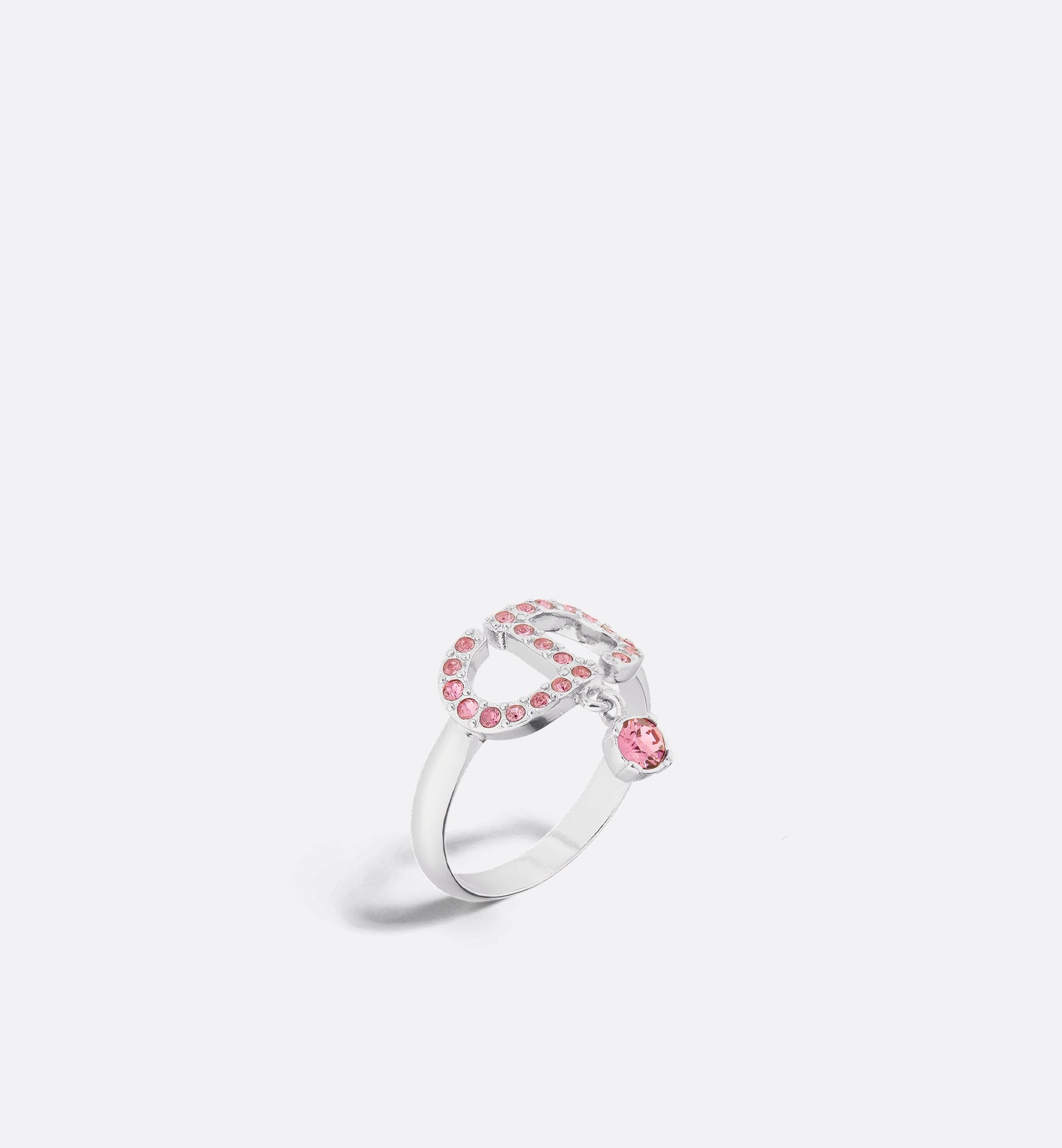 Petit Cd Ring Palladium Finish Metal And Pink Crystals