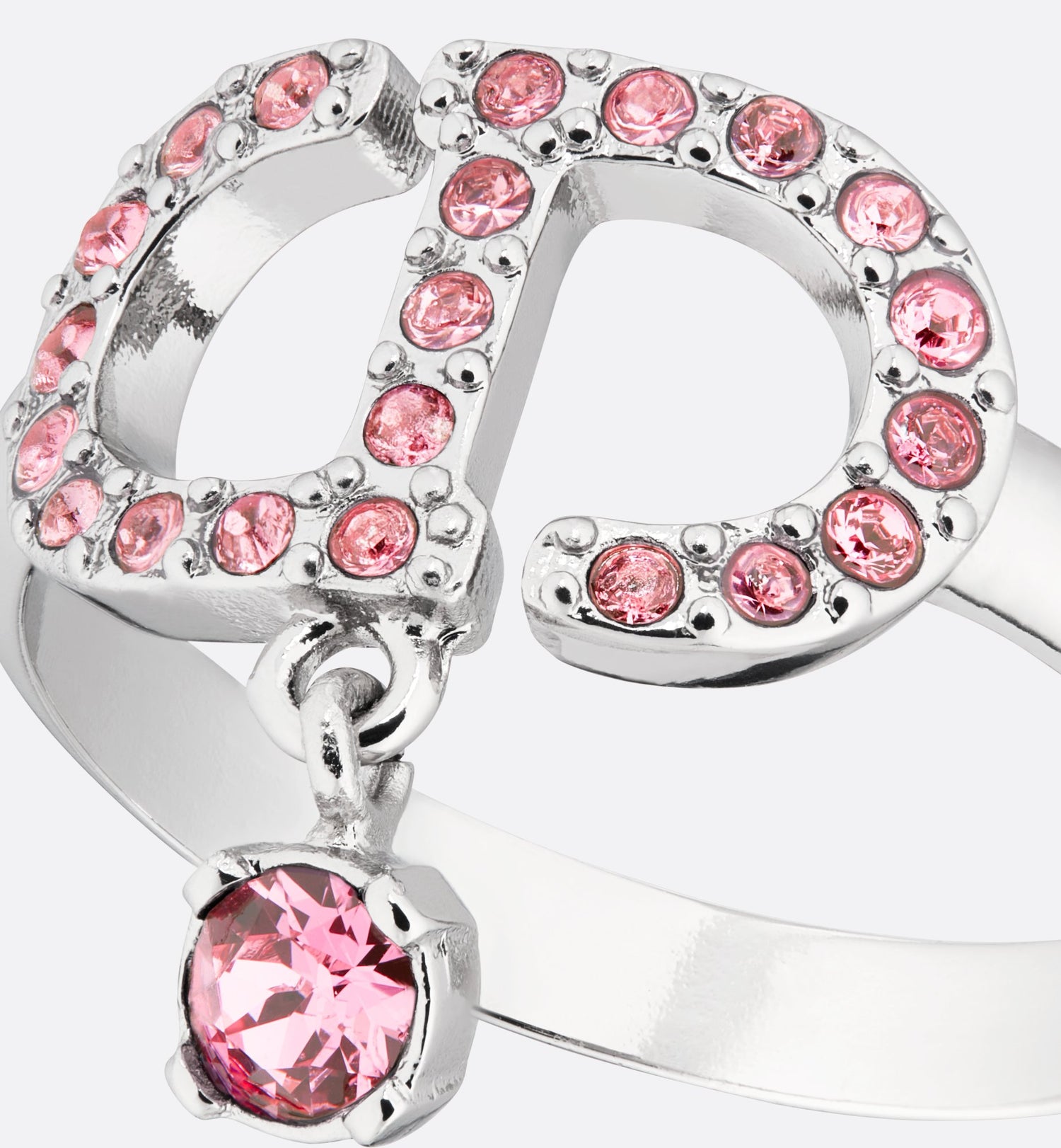 Petit Cd Ring Palladium Finish Metal And Pink Crystals