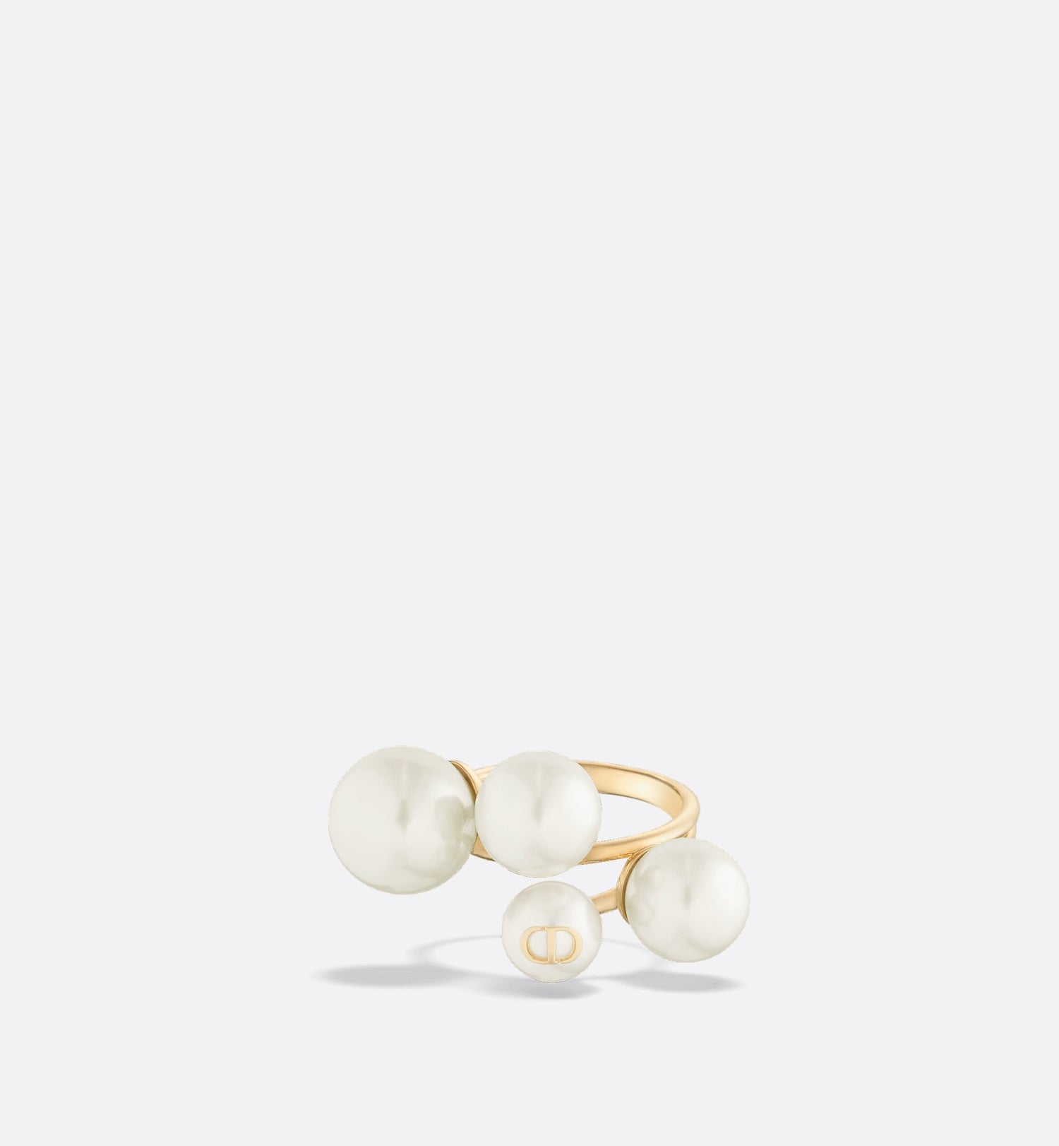 D Studs Ring Gold Finish Metal And White Resin Pearls