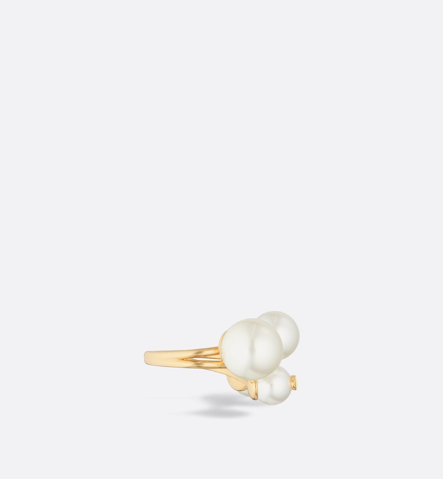 D Studs Ring Gold Finish Metal And White Resin Pearls