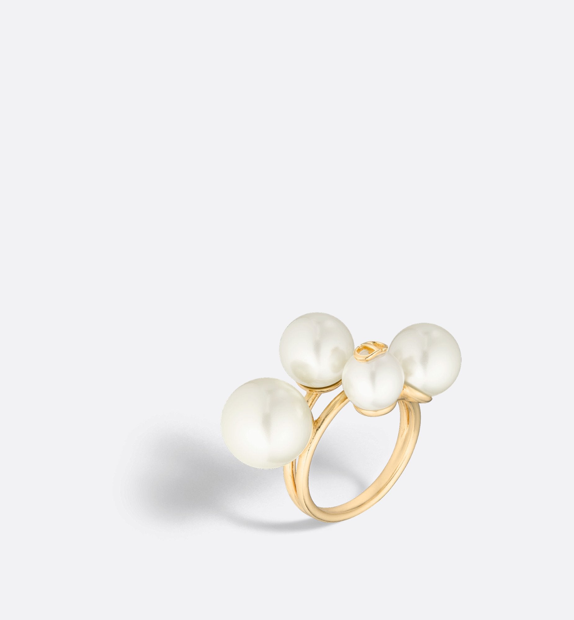 D Studs Ring Gold Finish Metal And White Resin Pearls