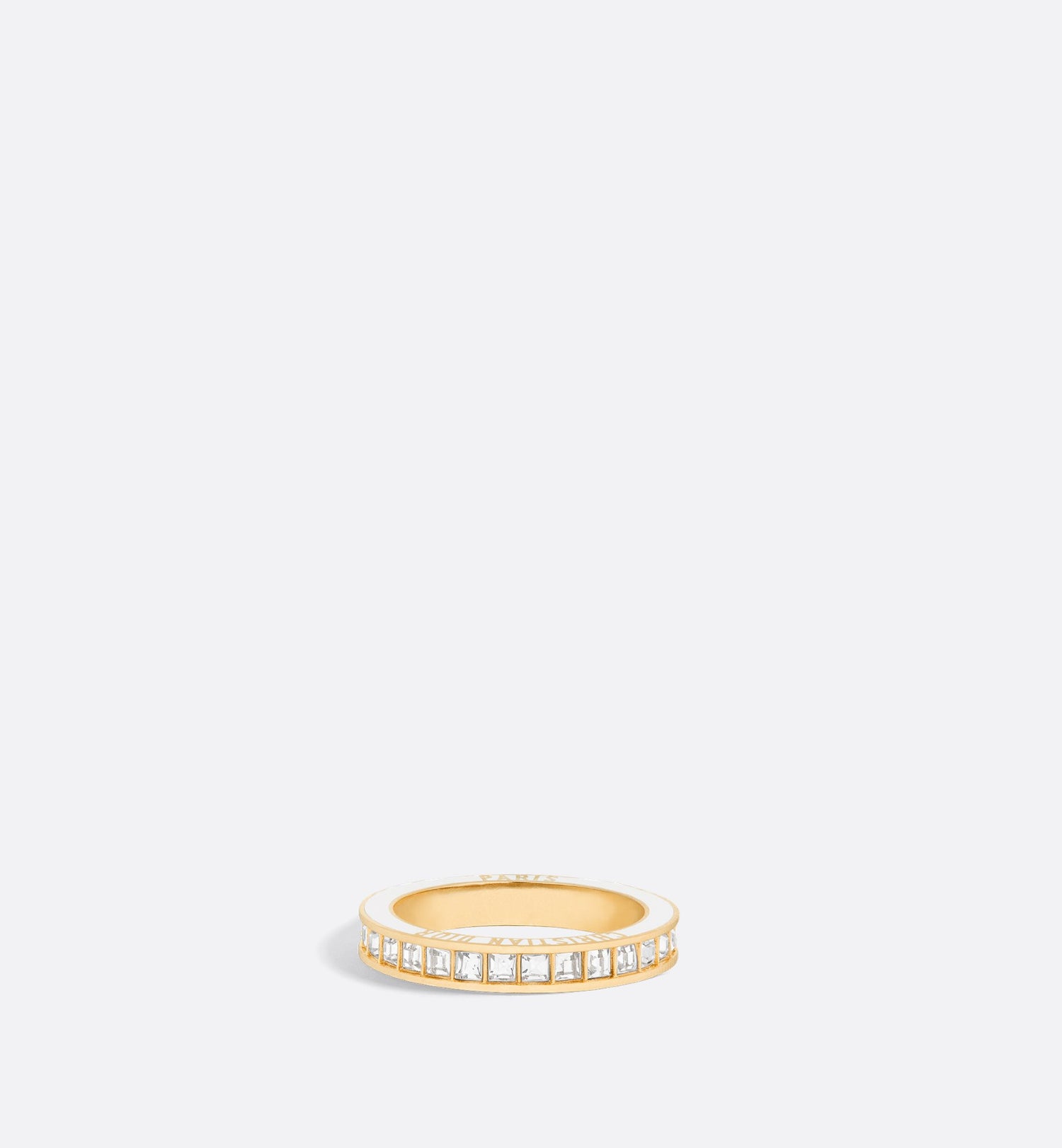 Night Code Ring Gold Finish Metal With White Crystals And White Lacquer