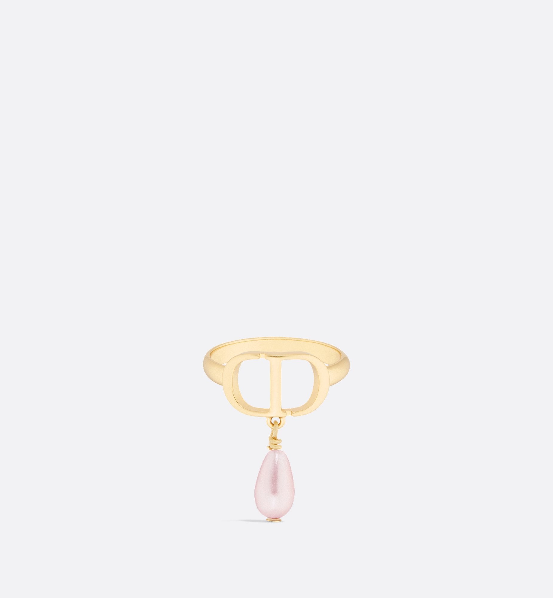 Petit Cd Ring Gold Finish Metal And Iridescent Pink Resin Pearl