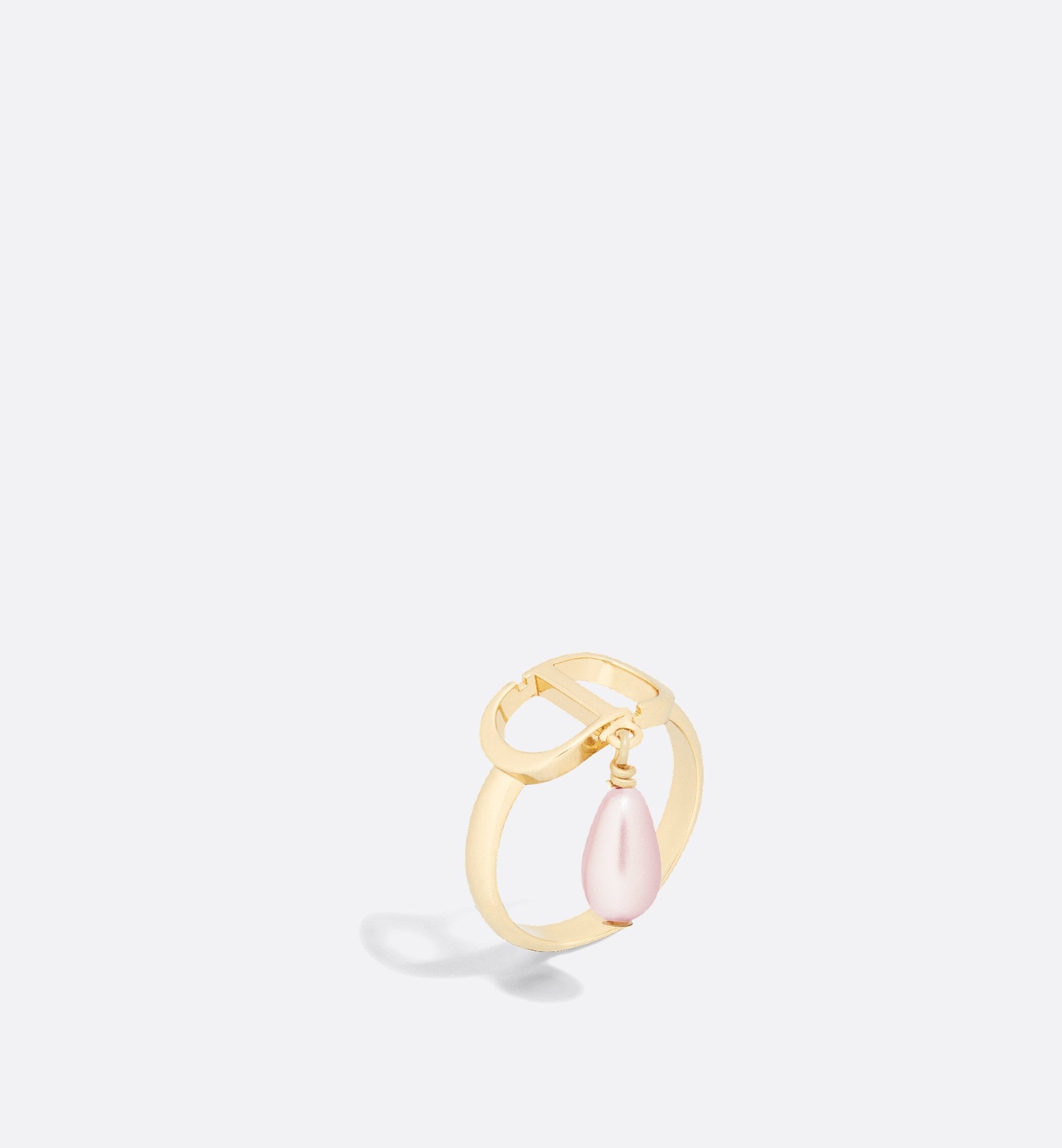 Petit Cd Ring Gold Finish Metal And Iridescent Pink Resin Pearl