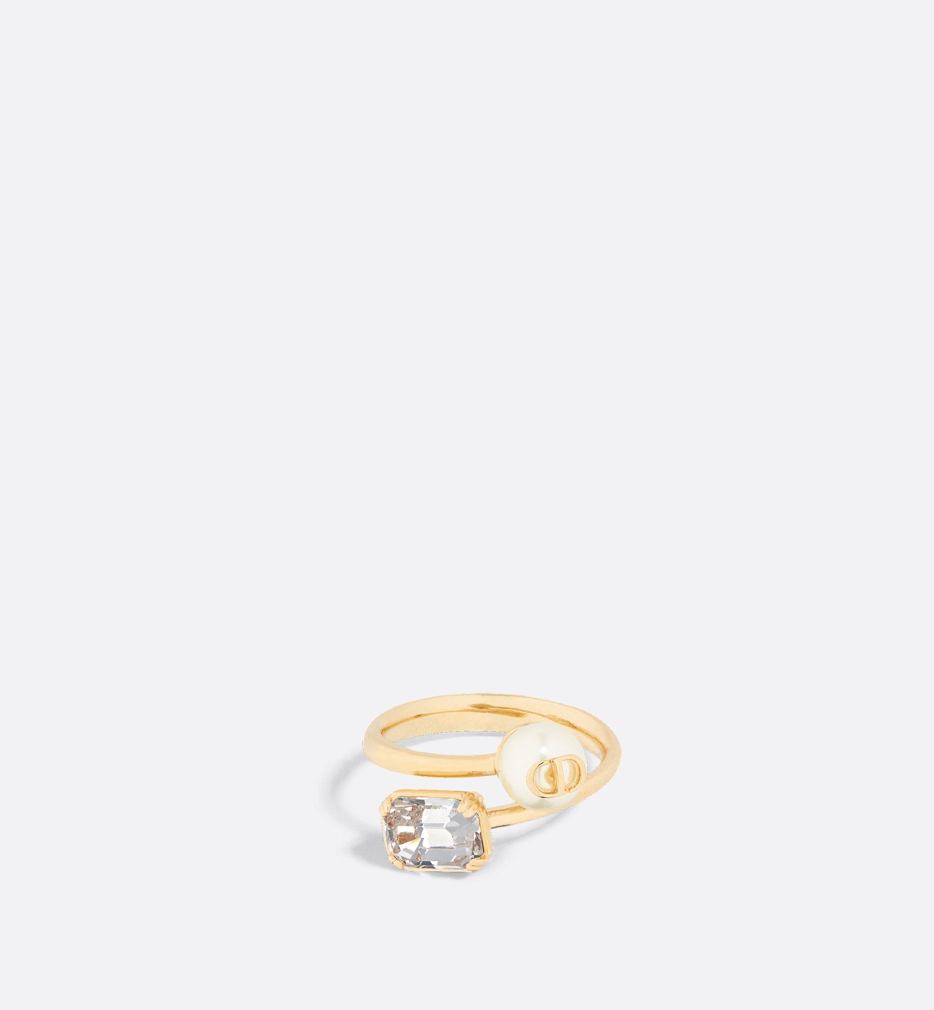 Petit Cd Ring Gold Finish Metal With White Resin Pearl And Silver-Tone Crystal