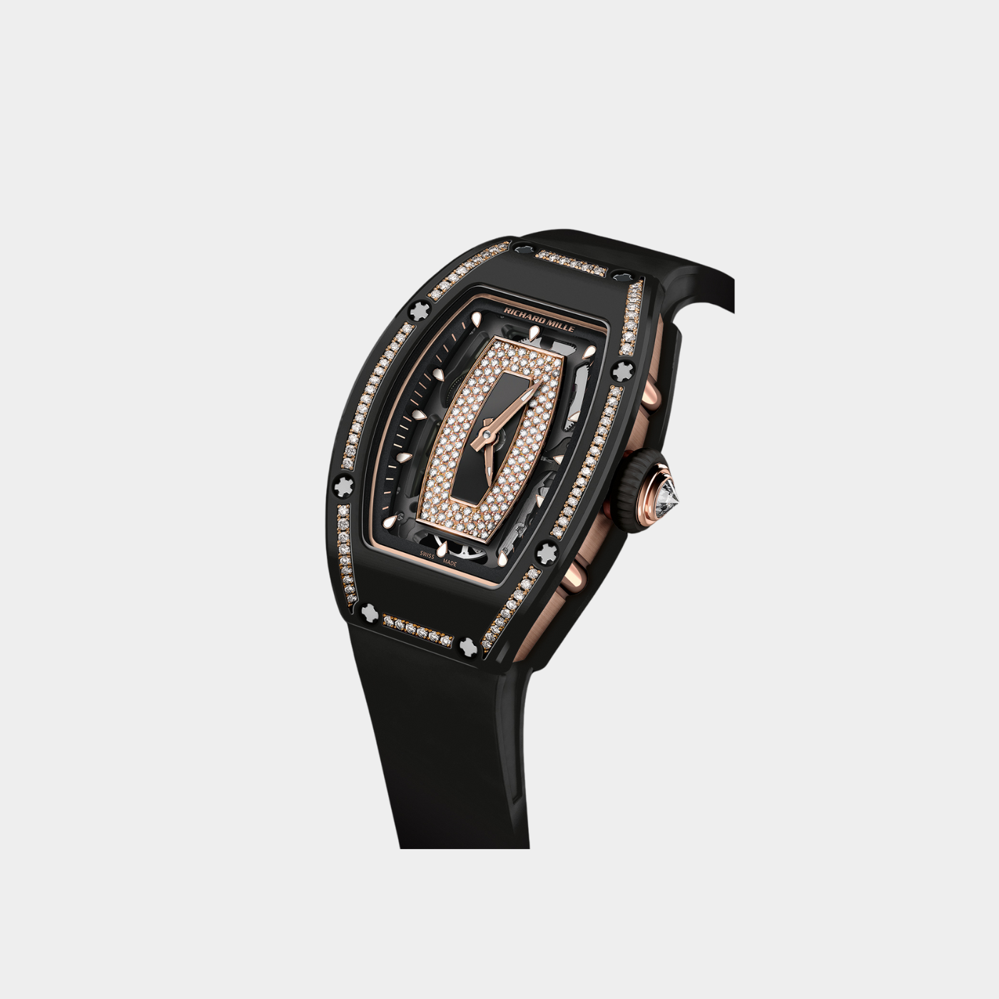 Richard Mille Black Ceramic &amp; 18K Rose Gold Automatic Diamond &amp; Onyx Dial Strap Watch