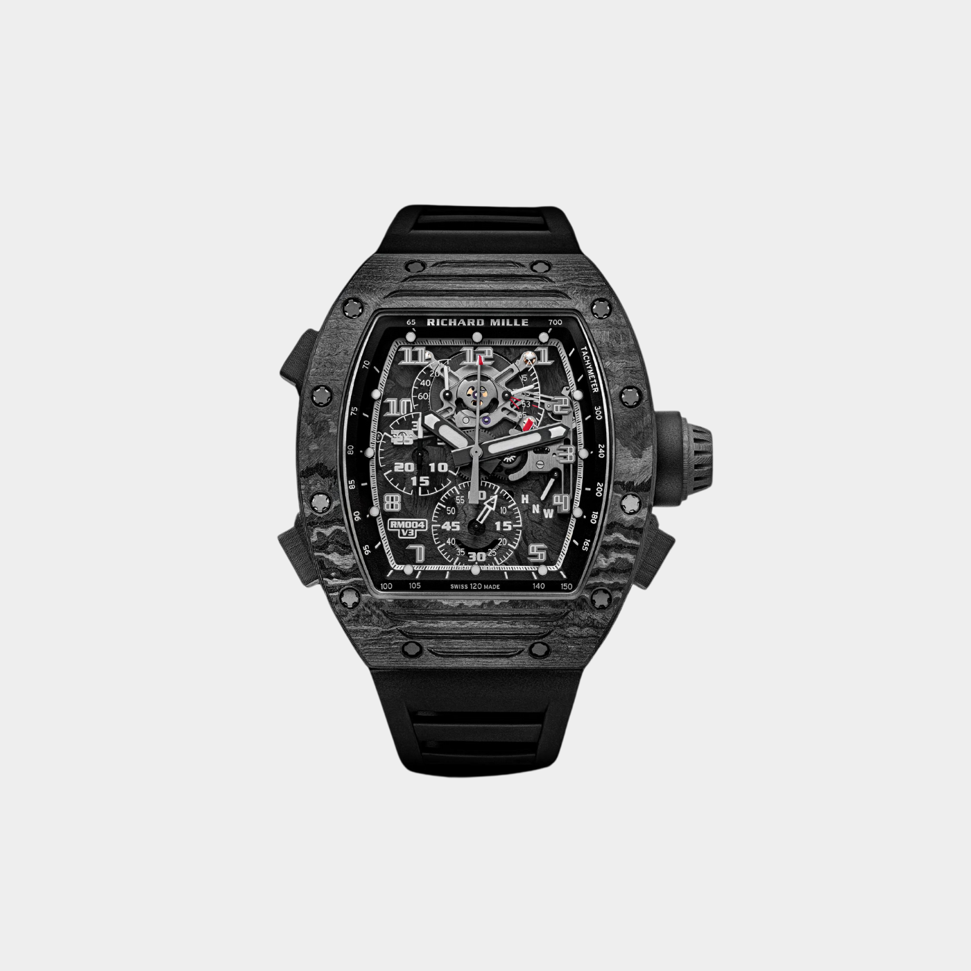 Richard Mille Rm 004 V3 Ca Split Seconds Chronograph Ntpt Carbon 49Mm Black Rubber Straps Men’S Watch