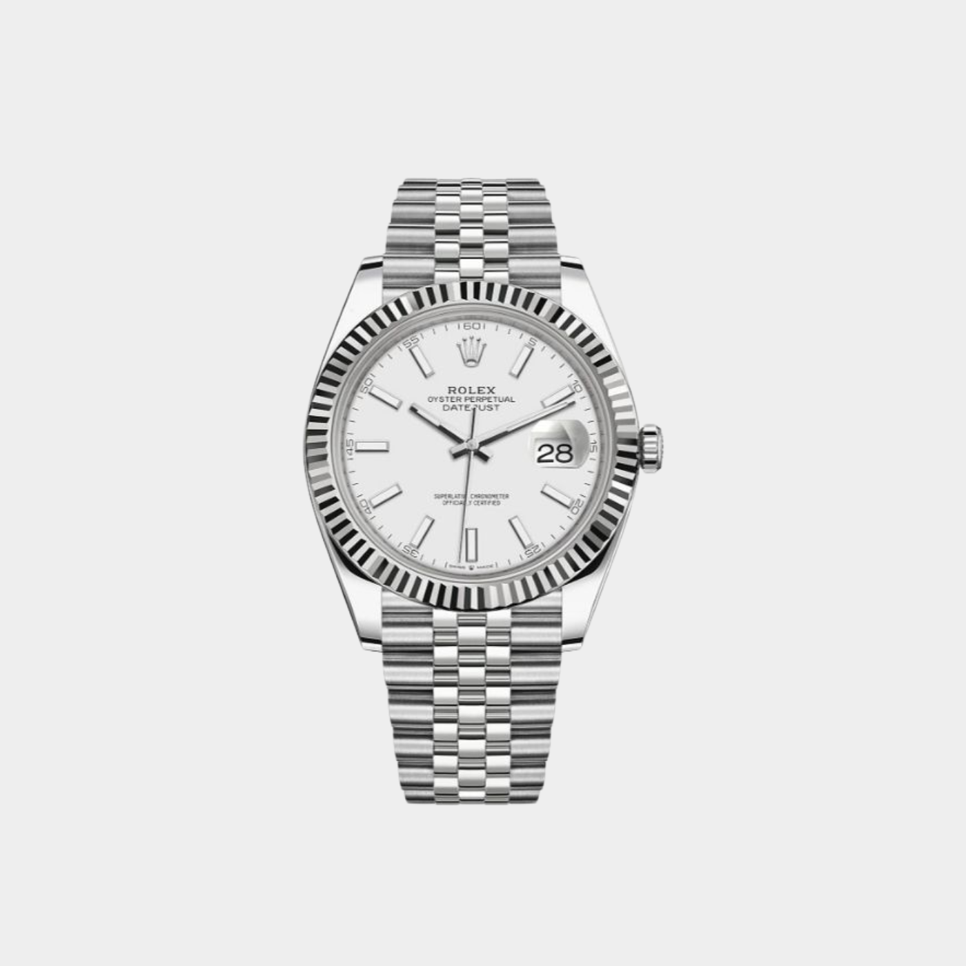 Rolex Datejust 41 White Index Dial with Jubilee Bracelet &amp; Fluted Bezel 126334