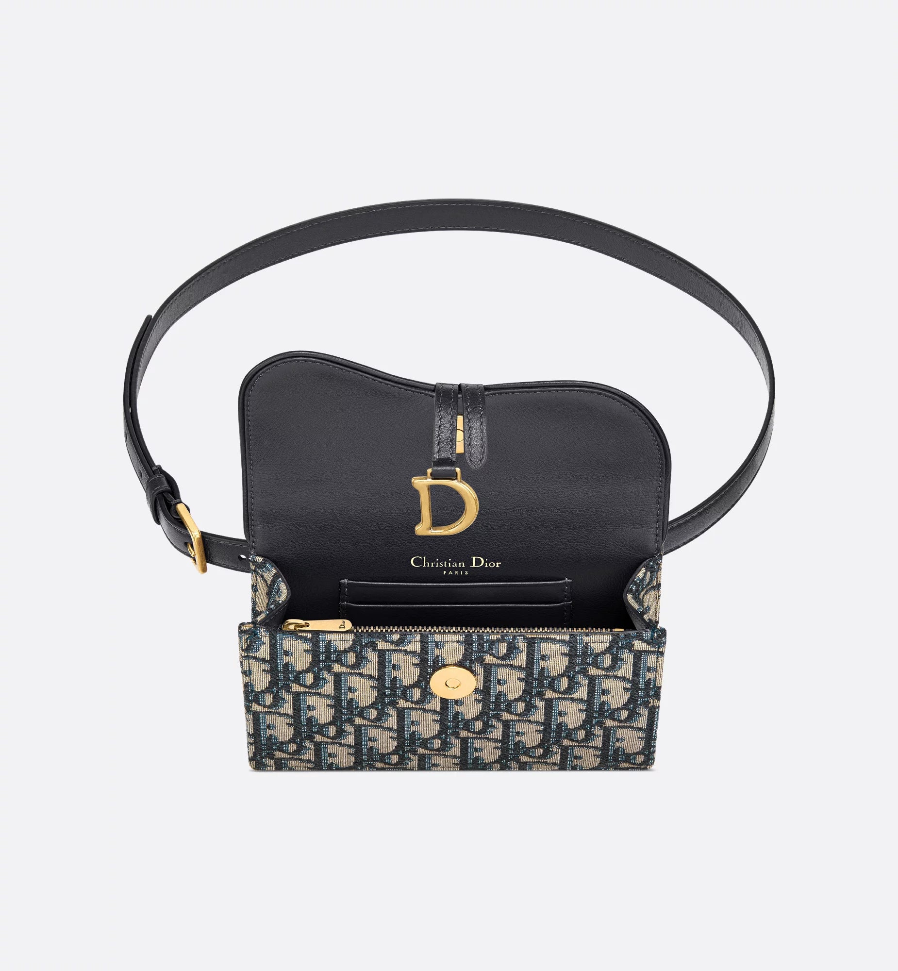 Saddle Belt Pouch Blue Dior Oblique Jacquard