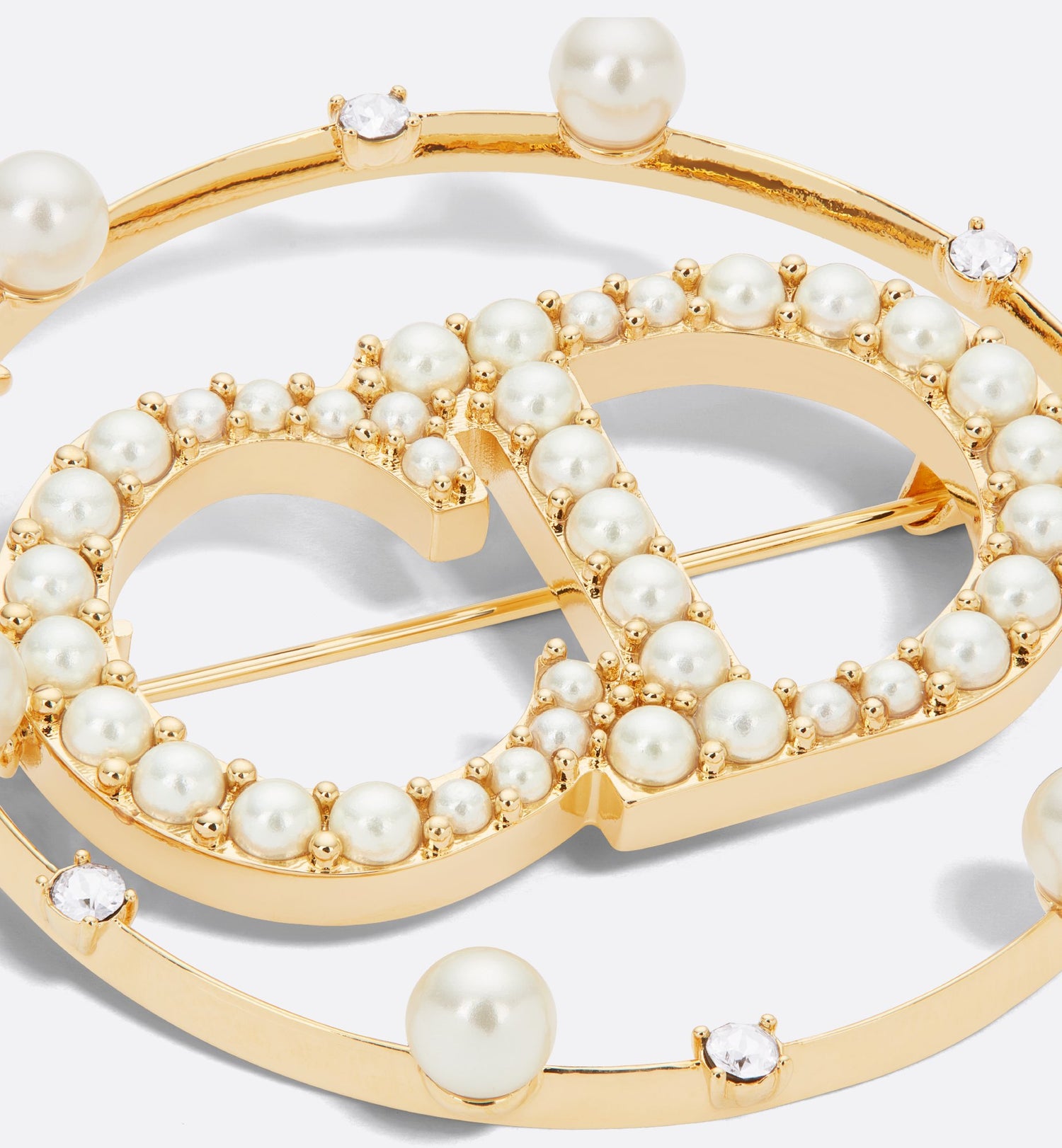 Clair D Lune Brooch Gold Finish Metal White Resin Pearls And White Crystals