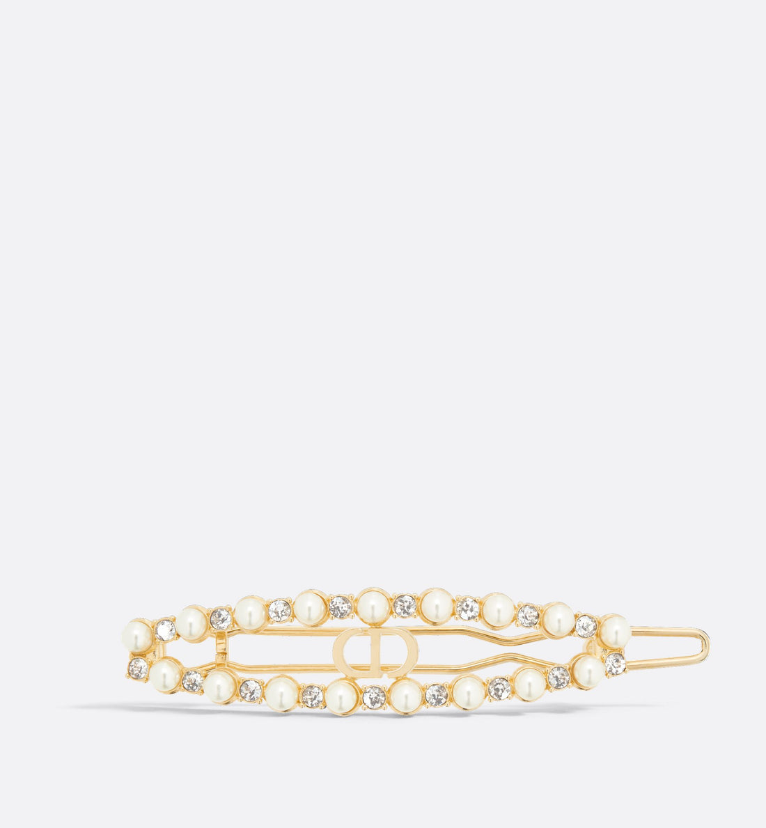 Petit Cd Treasure Barrette Gold Finish Metal With White Resin Pearls And Silver-Tone Crystals