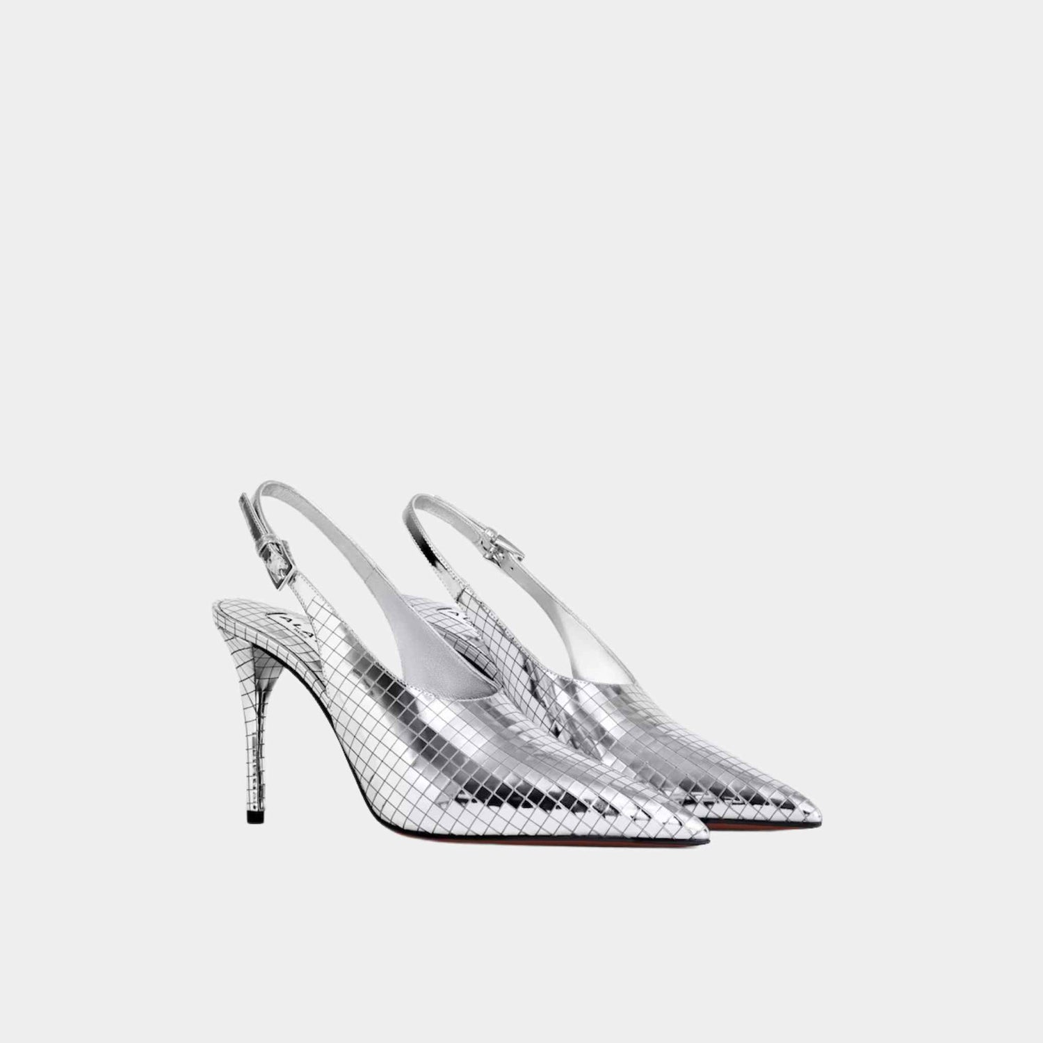 Alaia Art Deco Slingbacks In Mirror Calfskin, Silver, Front View