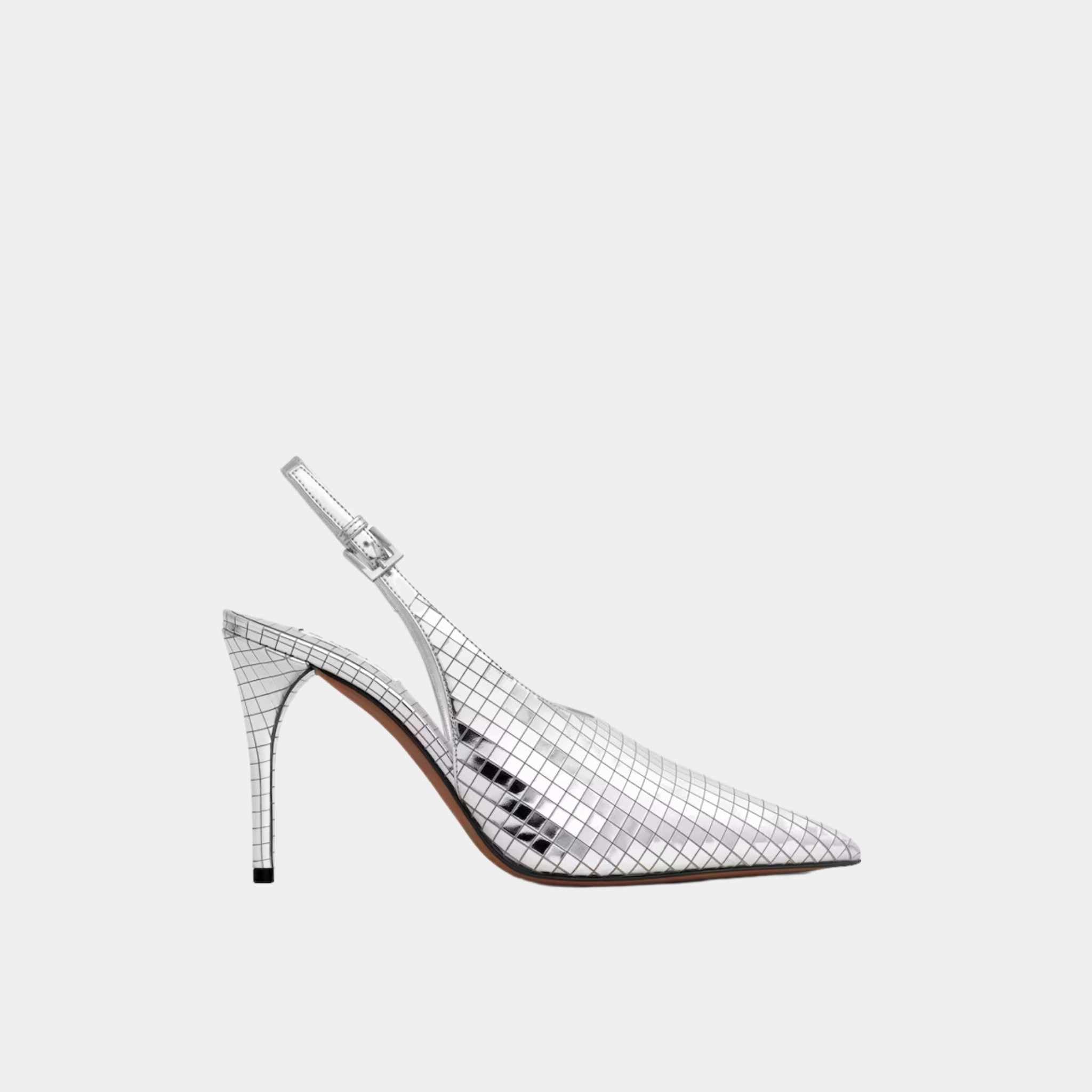 Alaia Art Deco Slingbacks In Mirror Calfskin, Silver, Side View