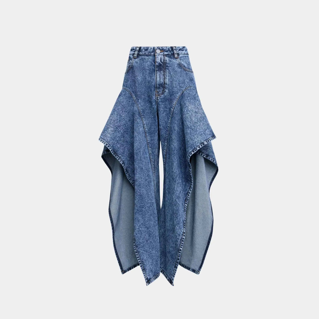 Alaia Assymetrical Ruffle Pants in Snow Denim, Front