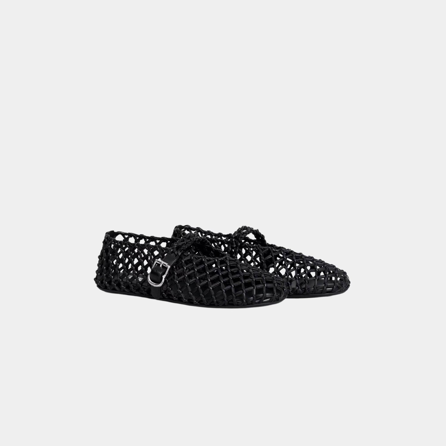 Alaia Ballet Flats In Braided Lambskin, Black, Front