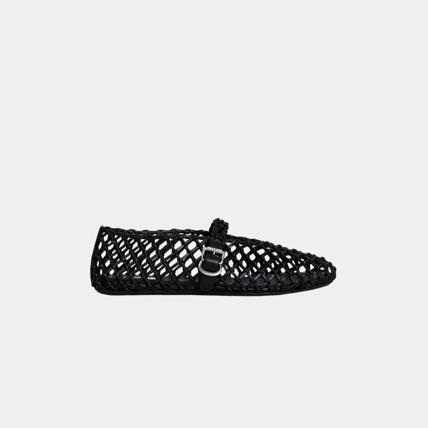 Alaia Ballet Flats In Braided Lambskin, Black, Side