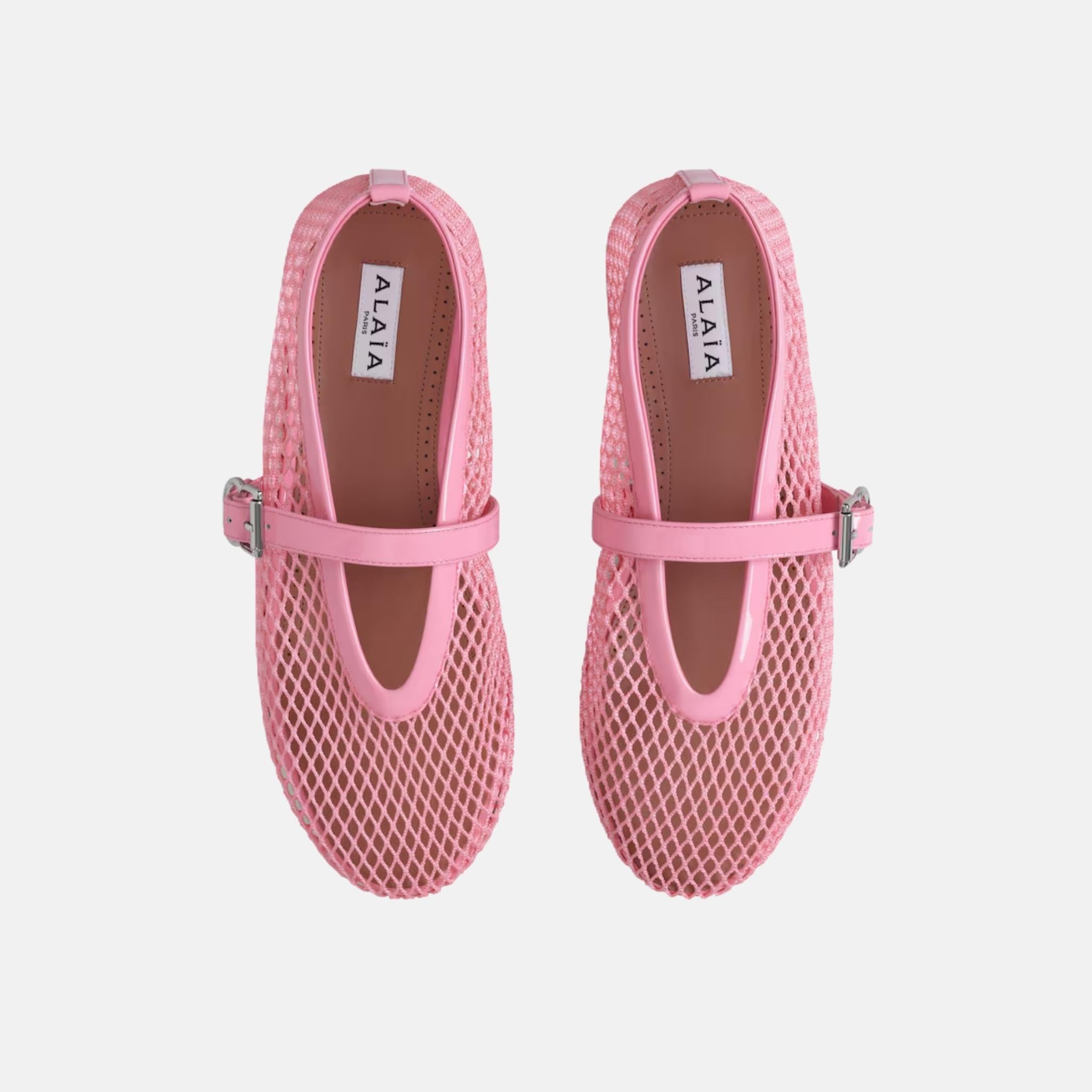 Alaia Ballet Flats In Fishnet, Candy, Top