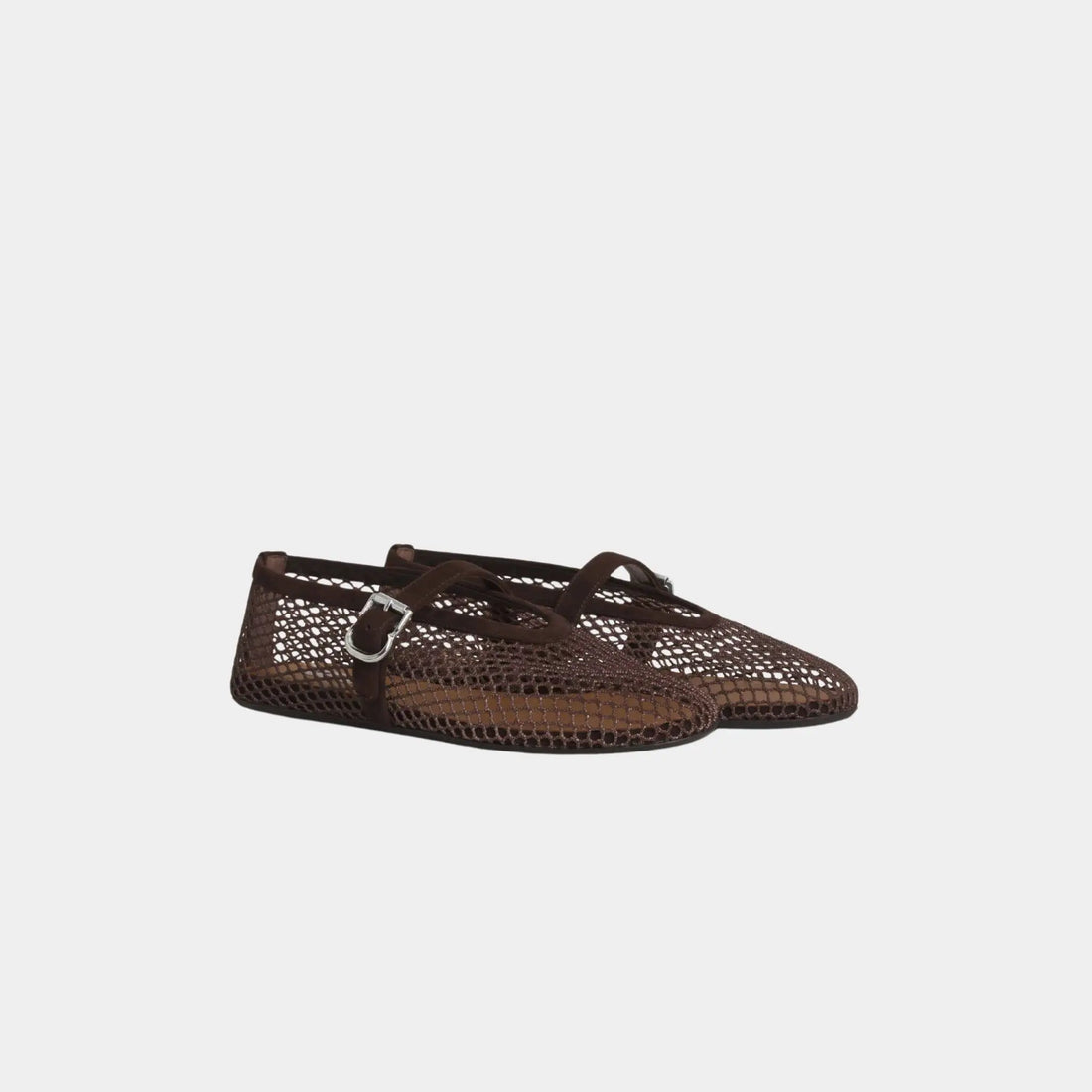 Alaia Ballet Flats in Fishnet and Suede Goatskin, Black, Front