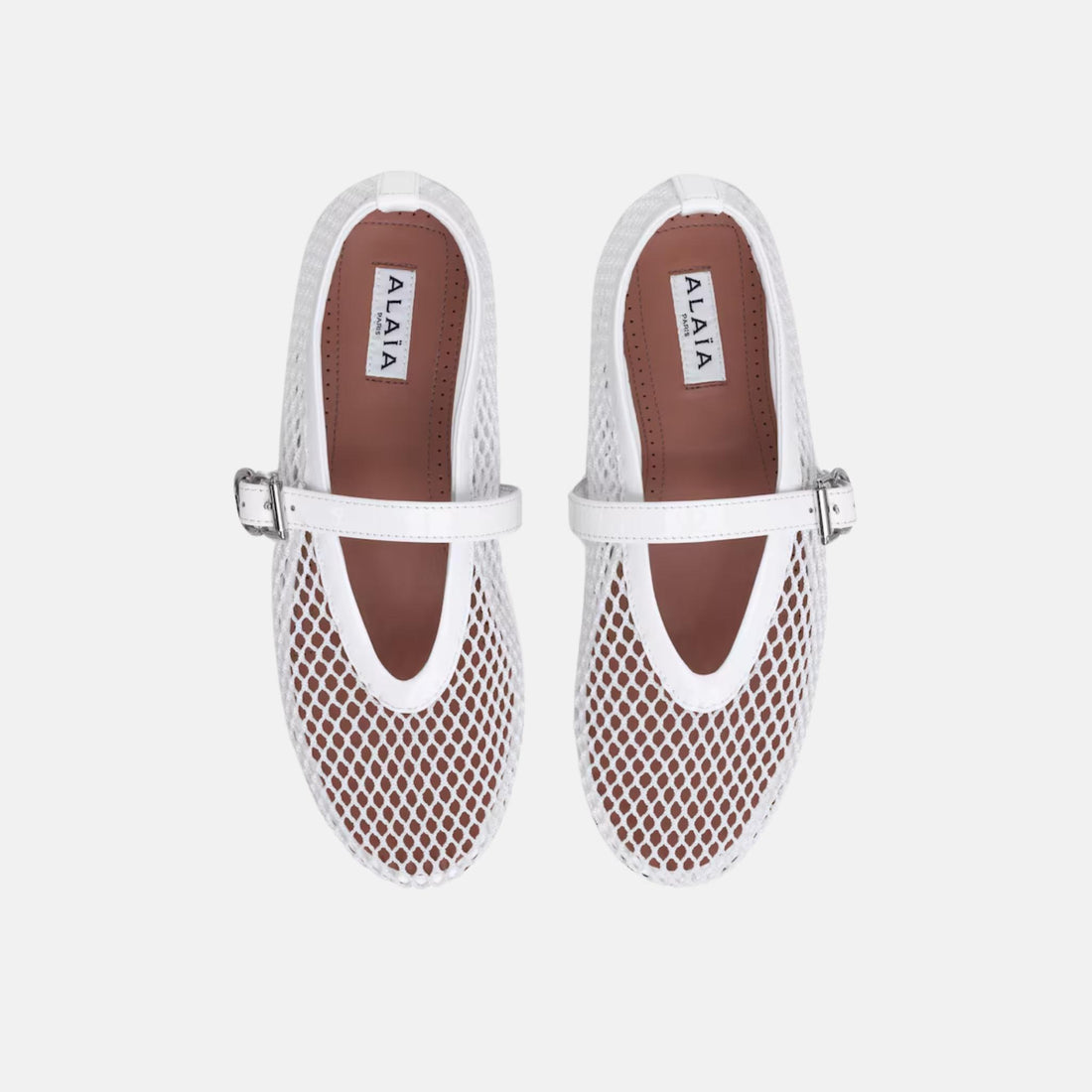 Alaia Ballet Flats In Fishnet, White, Top