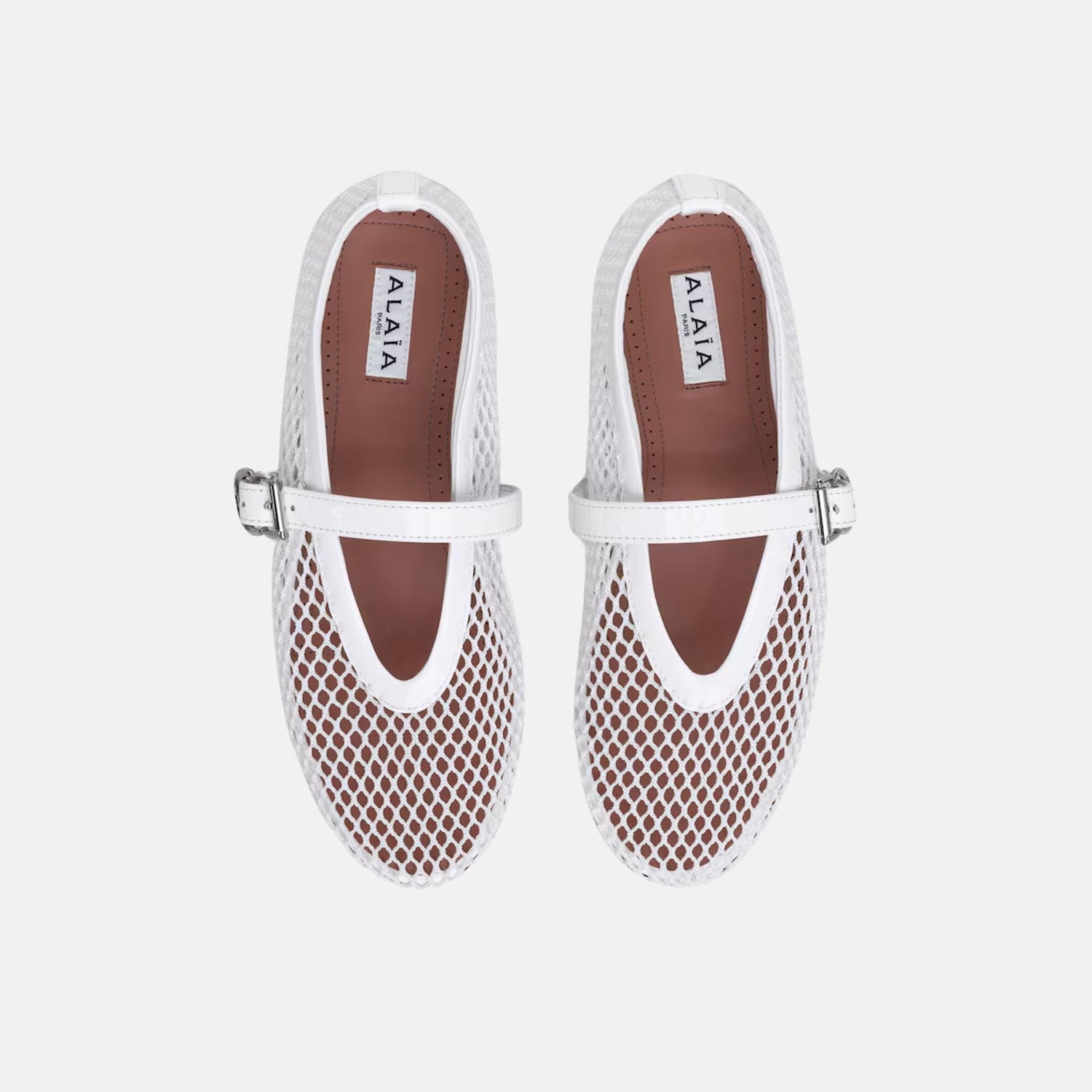 Alaia Ballet Flats In Fishnet, White, Top