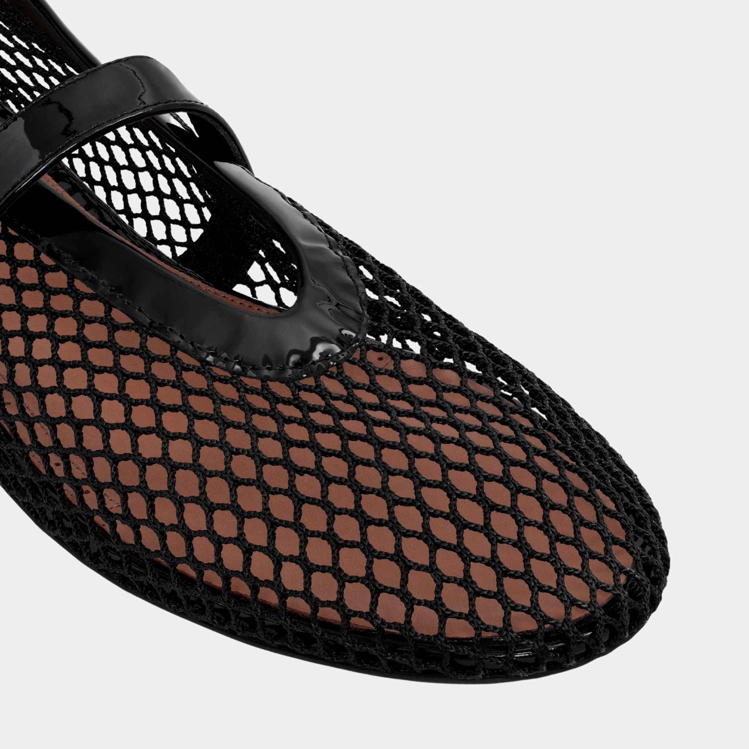 Alaia Ballet Flats In Fishnet, Black, Close Up View