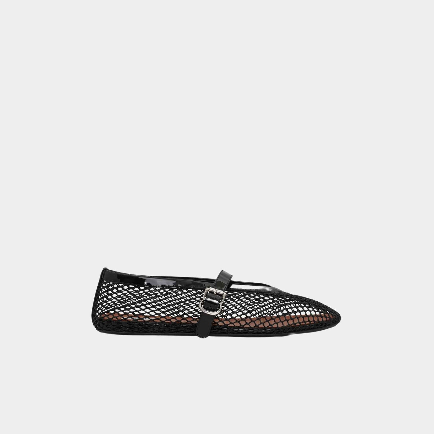 Alaia Ballet Flats In Fishnet, Black, Full Side View