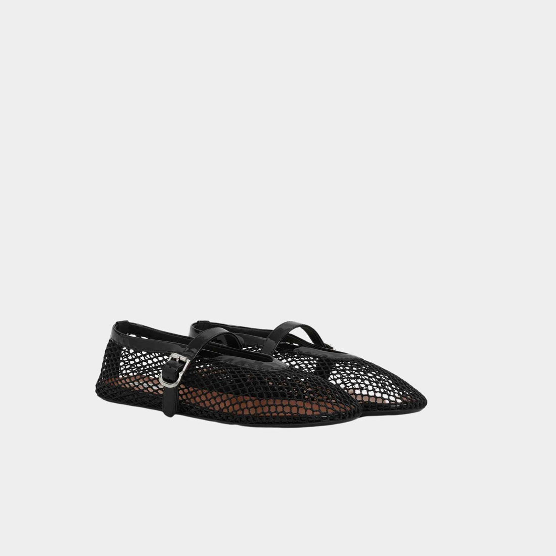 Alaia Ballet Flats In Fishnet, Black, Side View