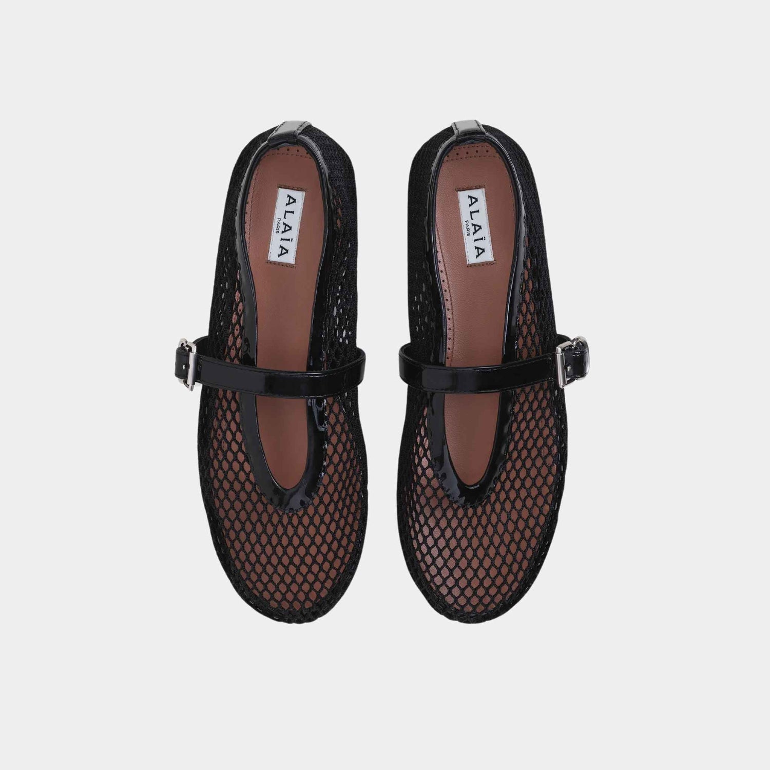 Alaia Ballet Flats In Fishnet, Black, Top View