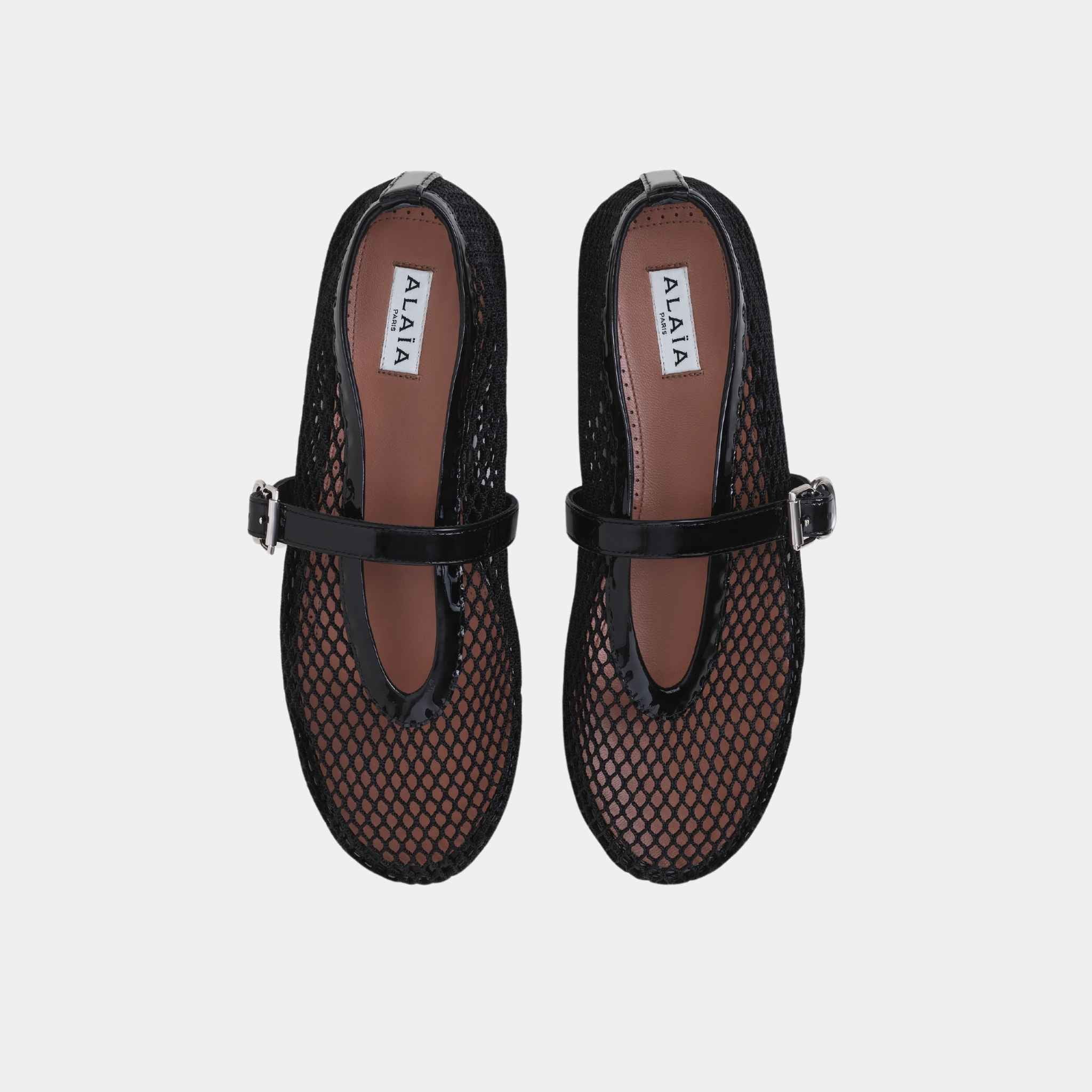 Alaia Ballet Flats In Fishnet, Black, Top View