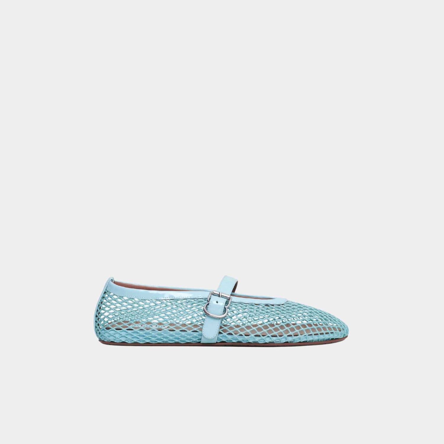 Alaia Ballet Flats In Fishnet, Lagoon Blue, Full Side View