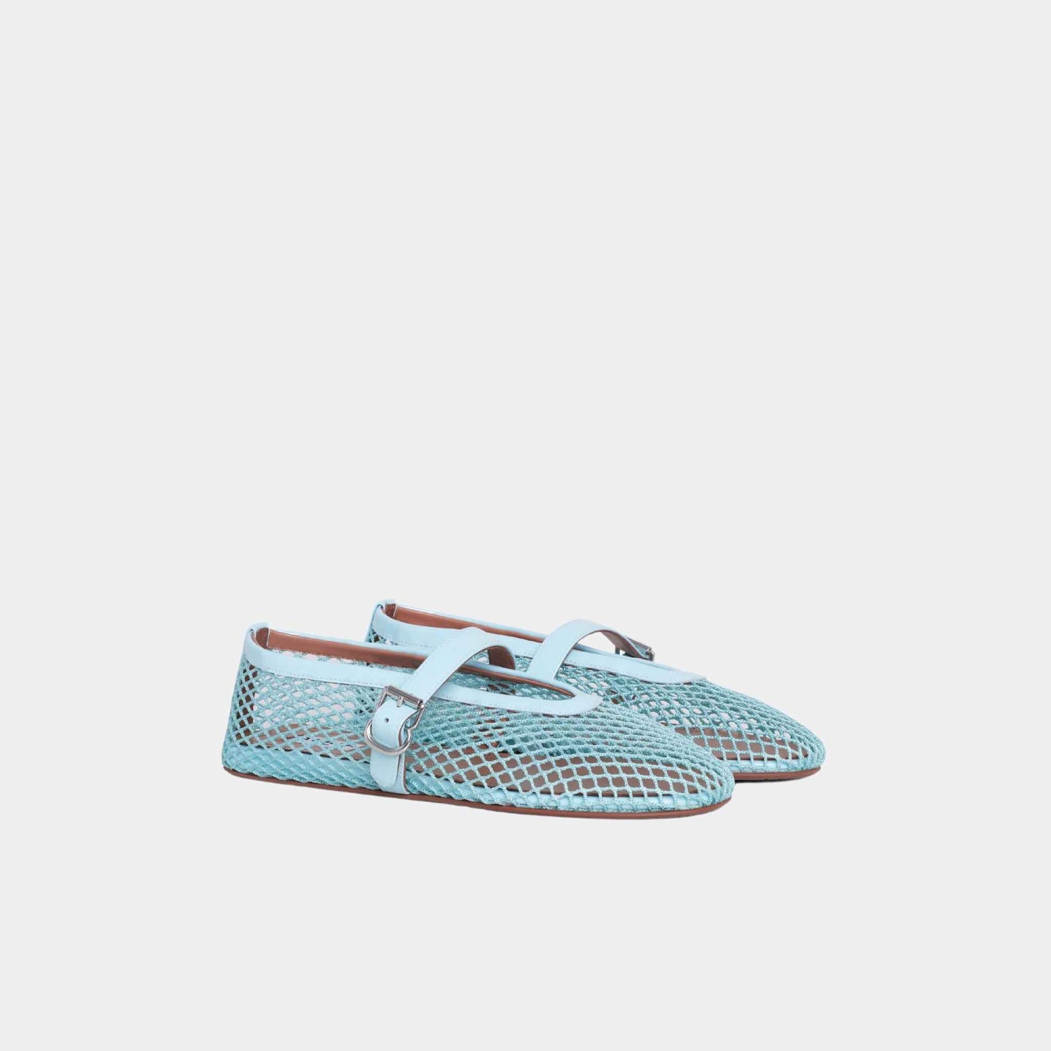 Alaia Ballet Flats In Fishnet, Lagoon Blue, Side View