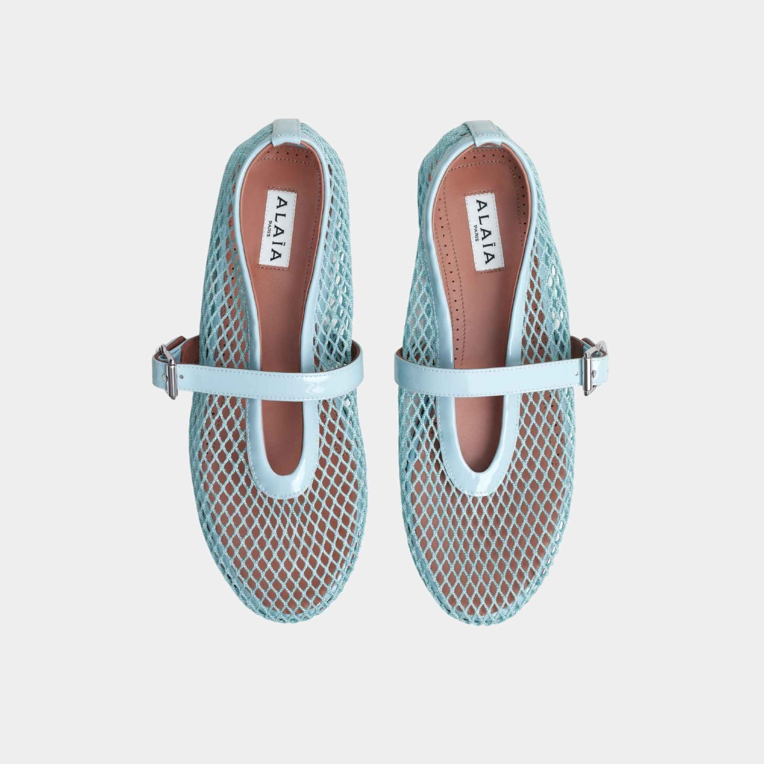 Alaia Ballet Flats In Fishnet, Lagoon Blue, Top View