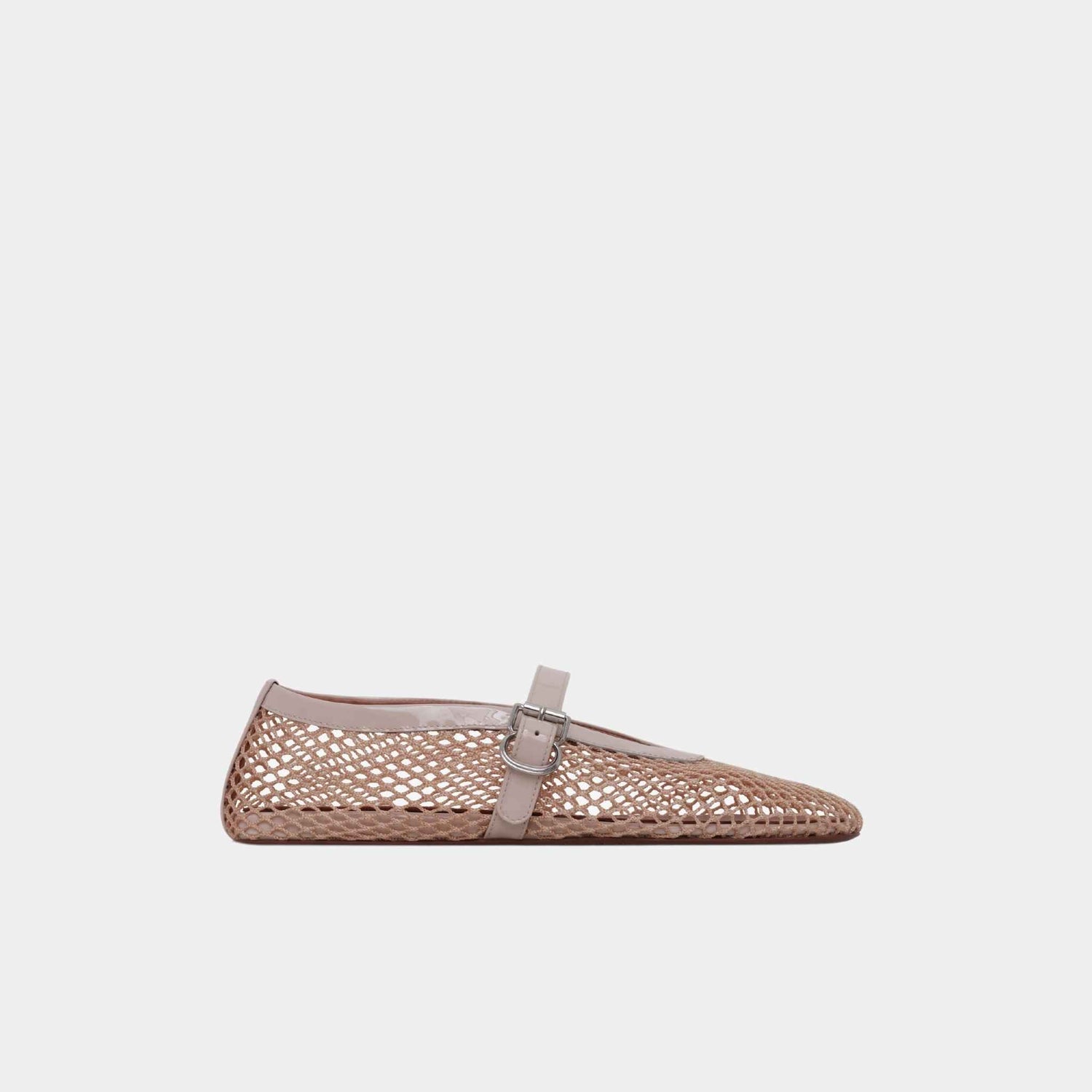 Alaia Ballet Flats In Fishnet, Nude, Full Side View