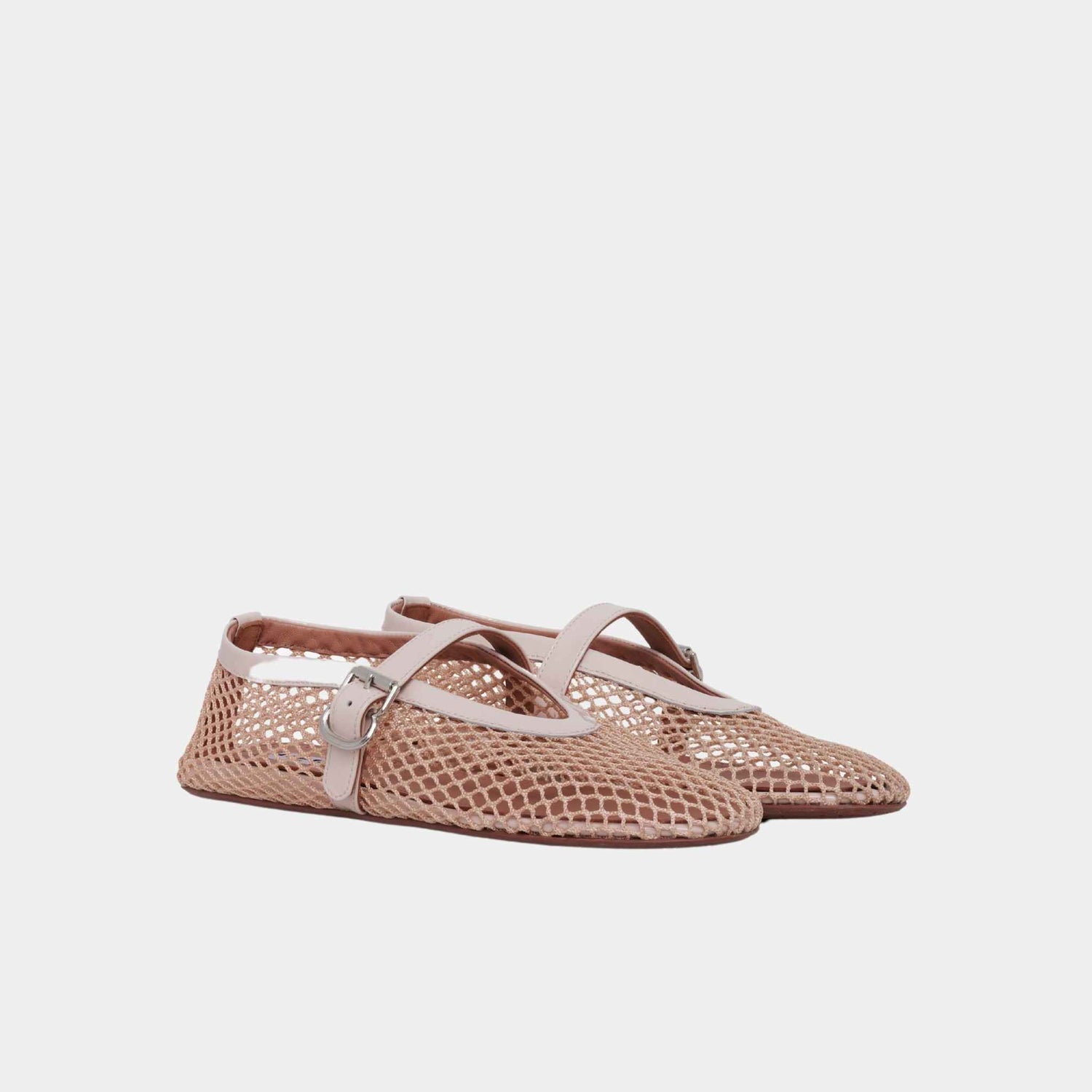 Alaia Ballet Flats In Fishnet, Nude, Side View