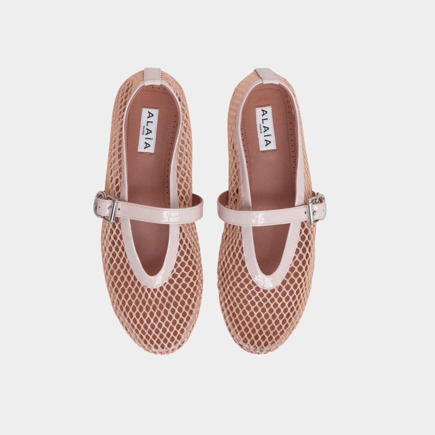 Alaia Ballet Flats In Fishnet, Nude, Top View