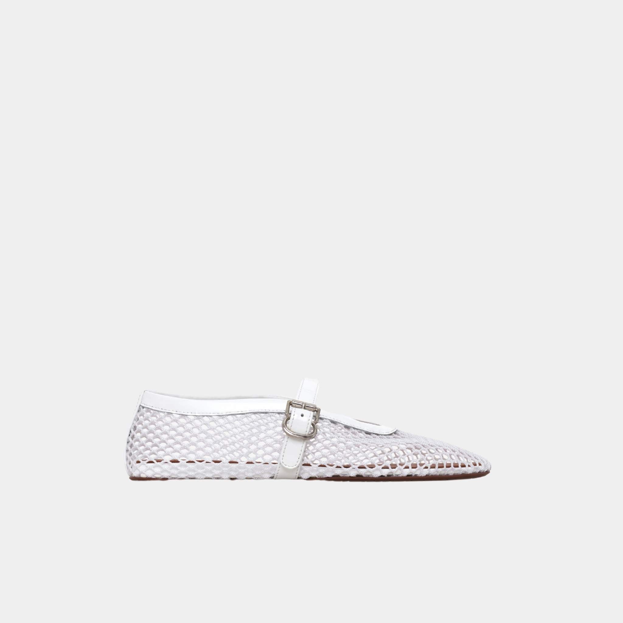 Alaia Ballet Flats In Fishnet, White, Full Side View