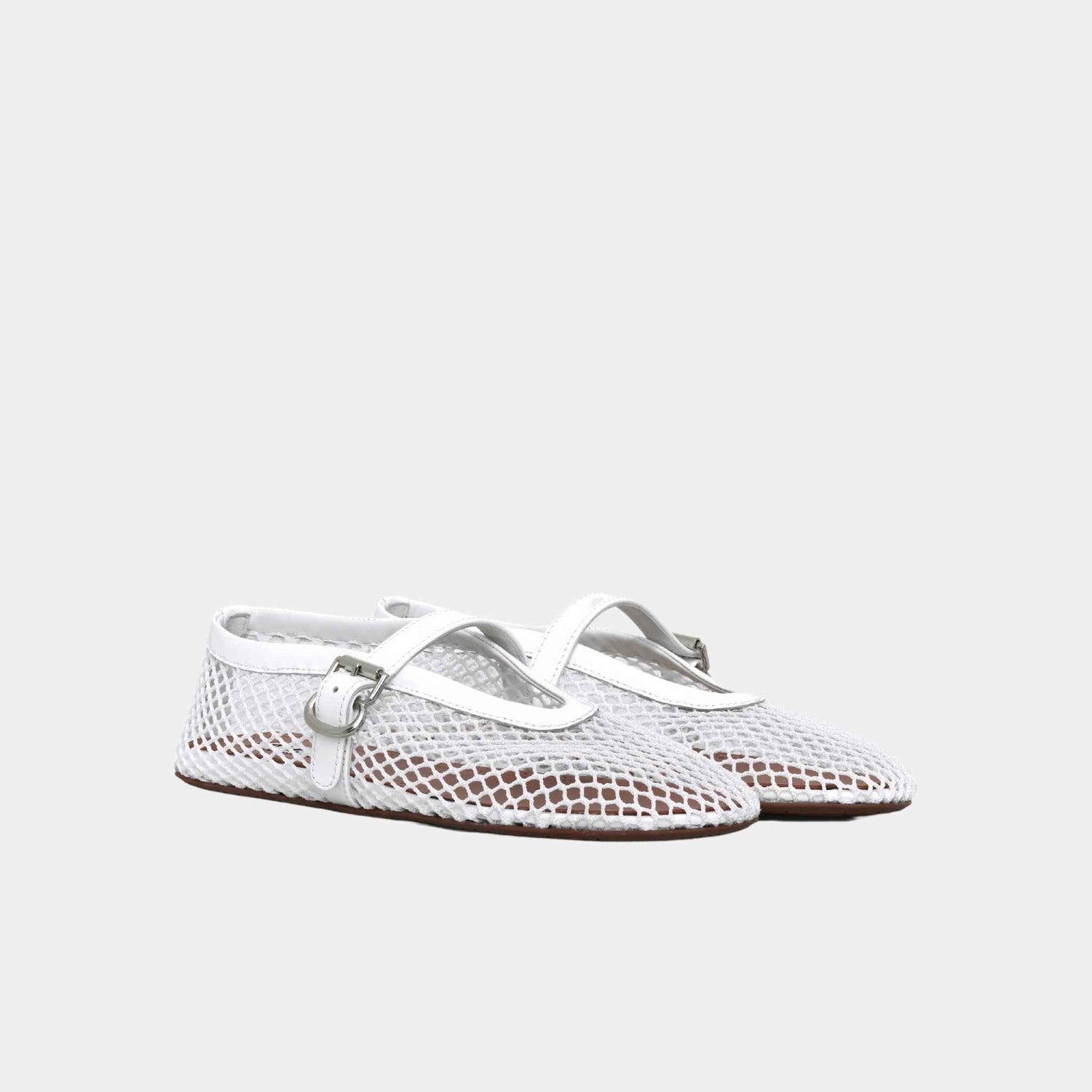 Alaia Ballet Flats In Fishnet, White, Side View