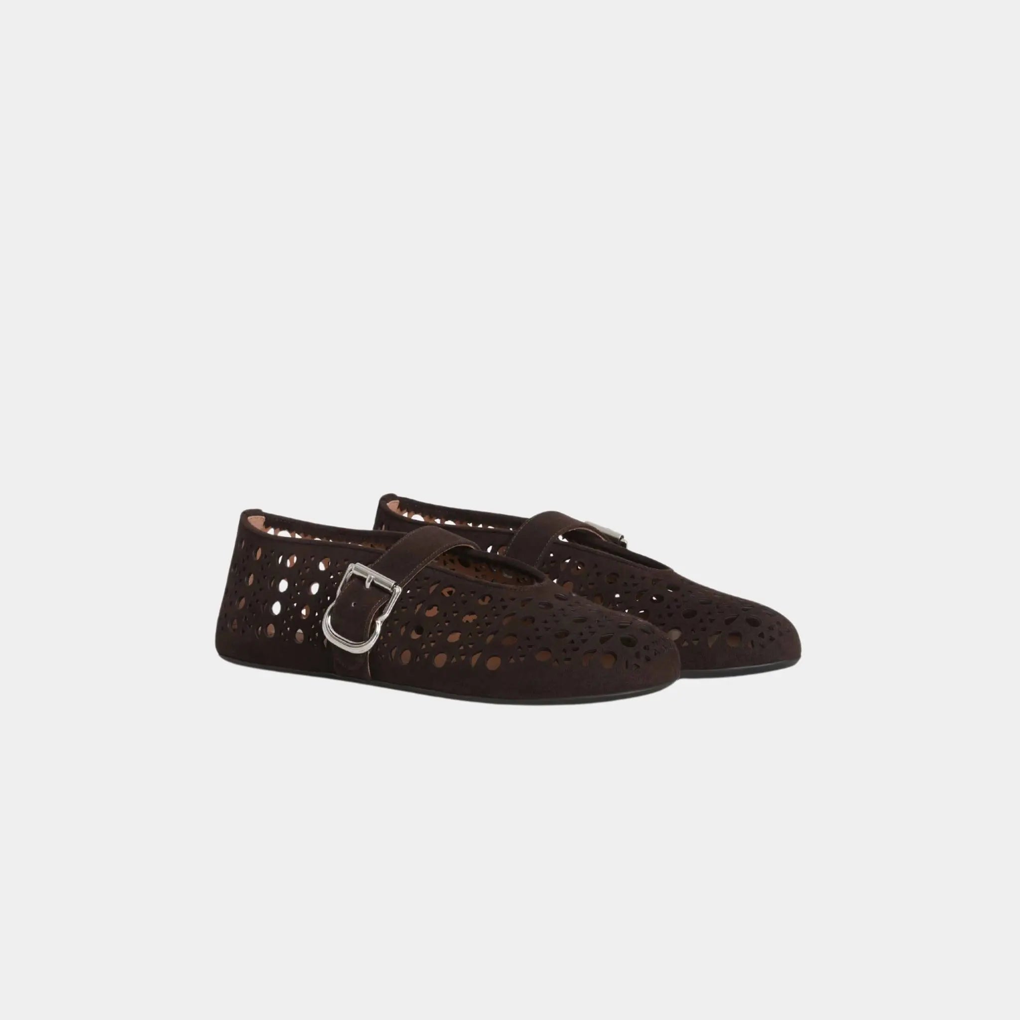 Alaia Ballet Flats Vienne in Suede, Dark Brown, Front