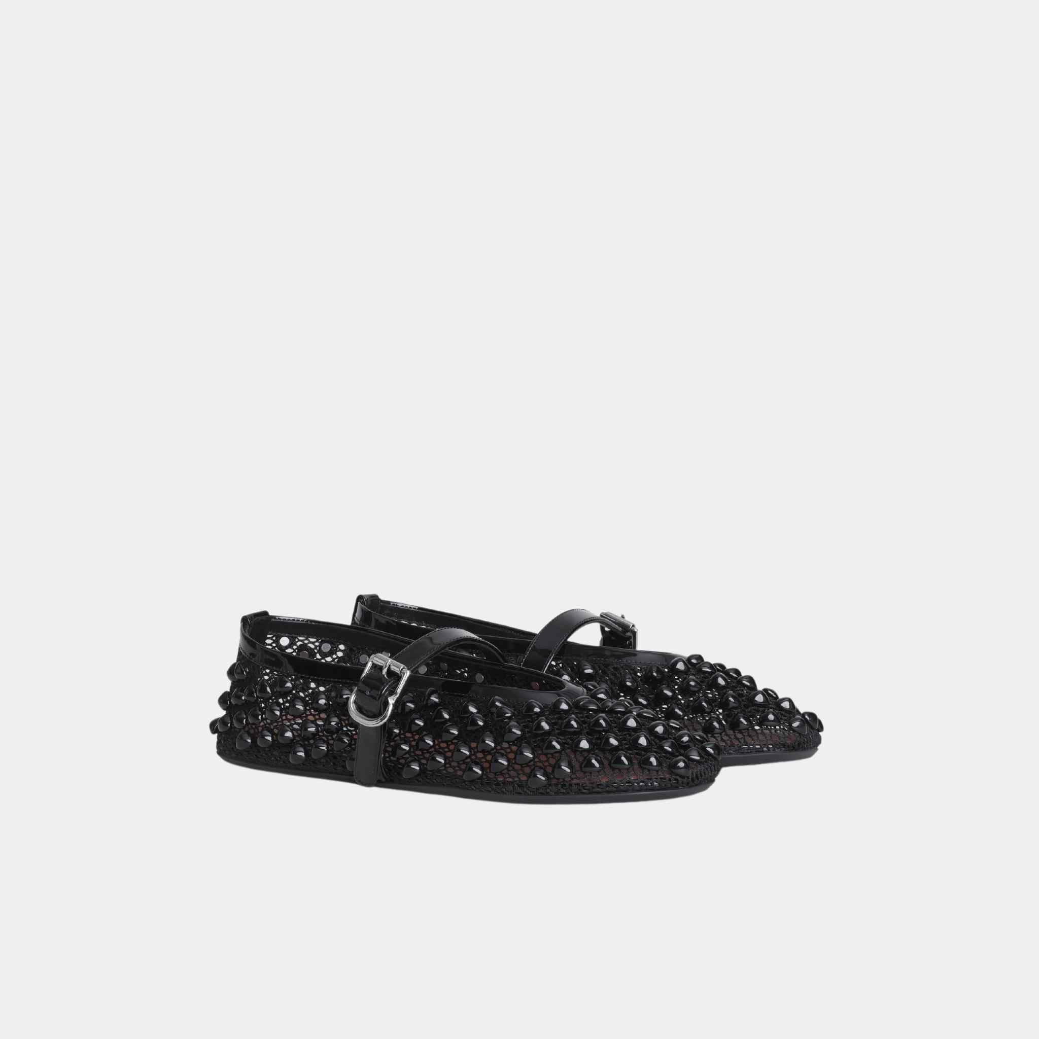 Alaia Ballet flats With Studs On Fishnet, Black, Side