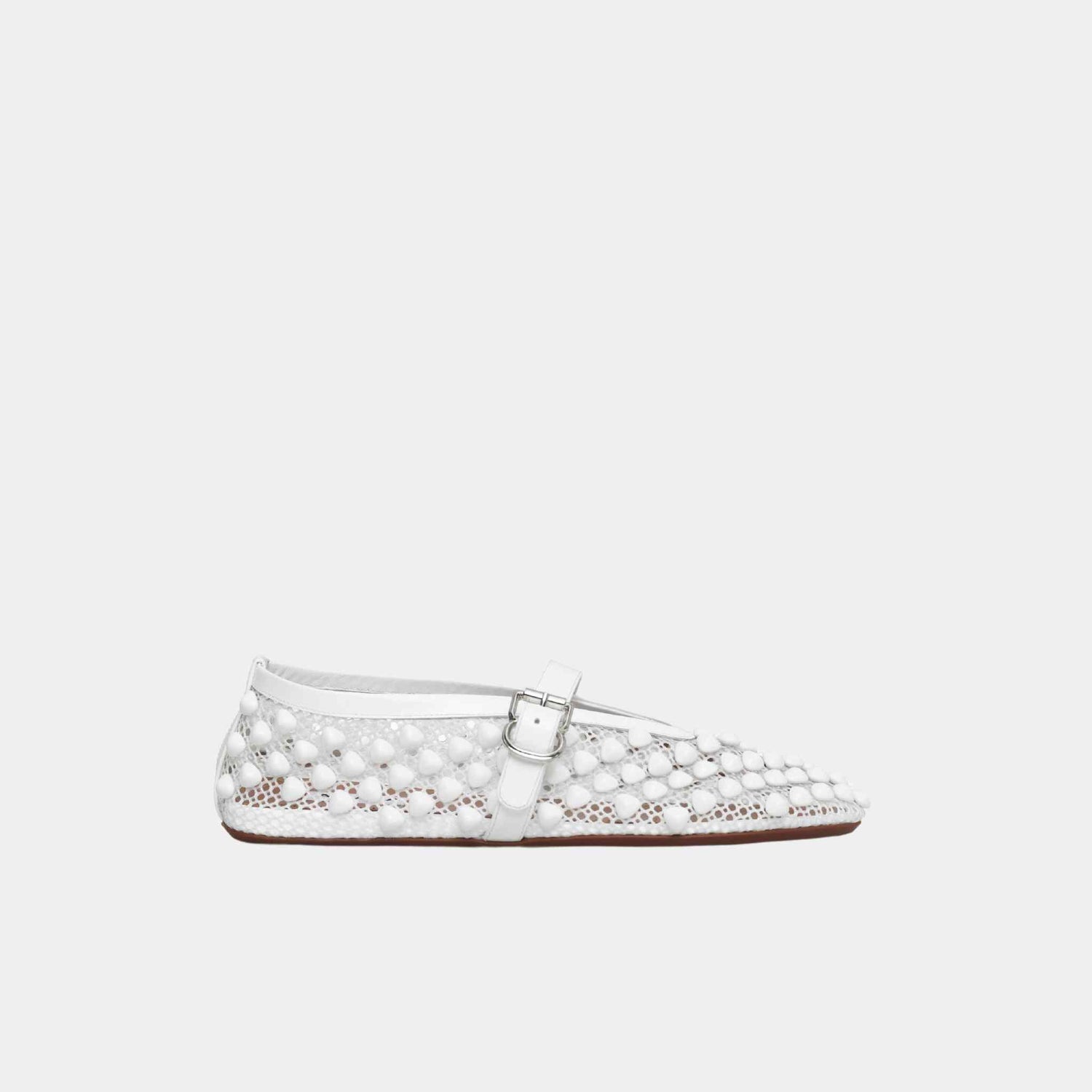 Alaia Ballet Flats With Studs On Fishnet, White, Side, 