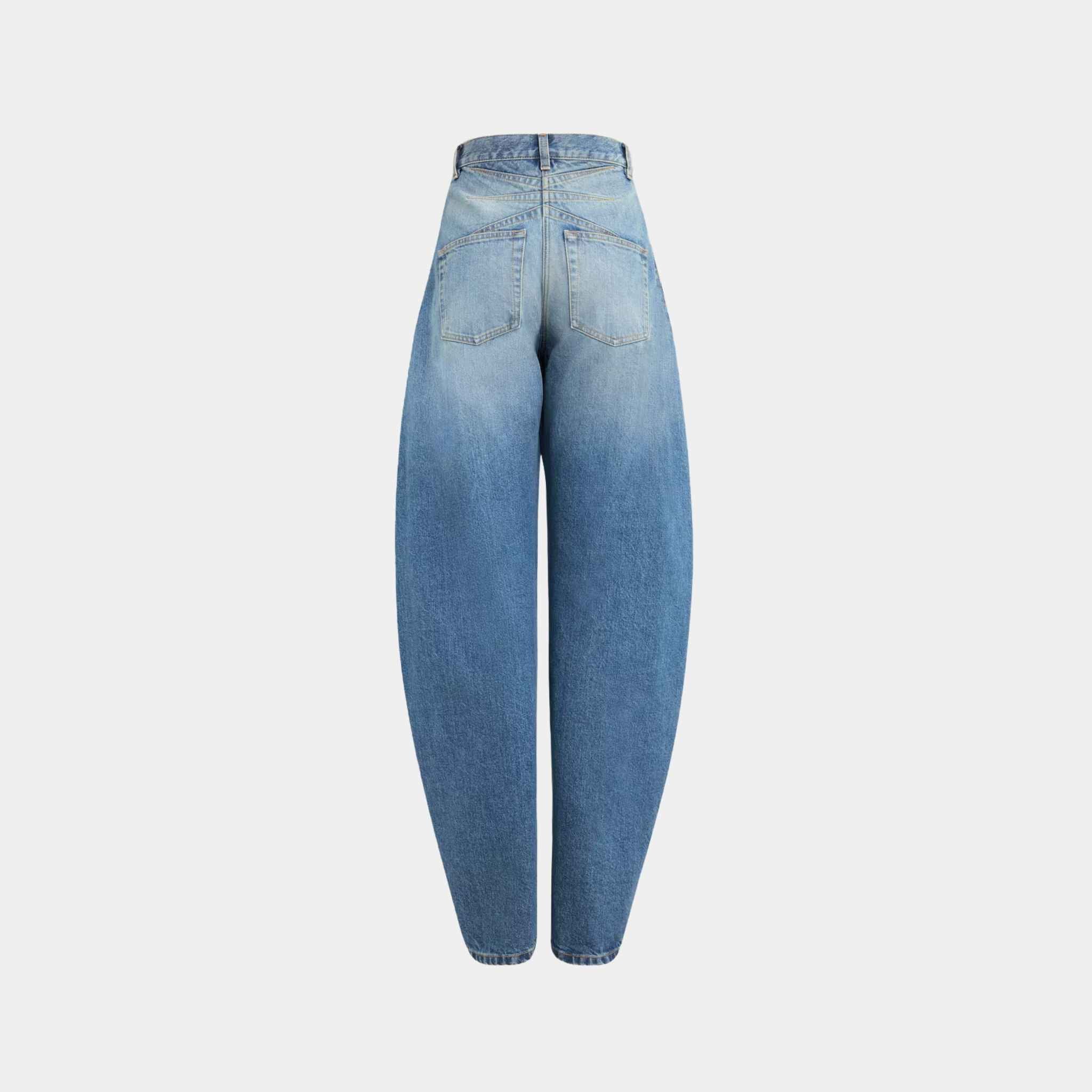 Alaia Barrel-Leg Jeans in Faded Denim, Bleu Vintage, Back View