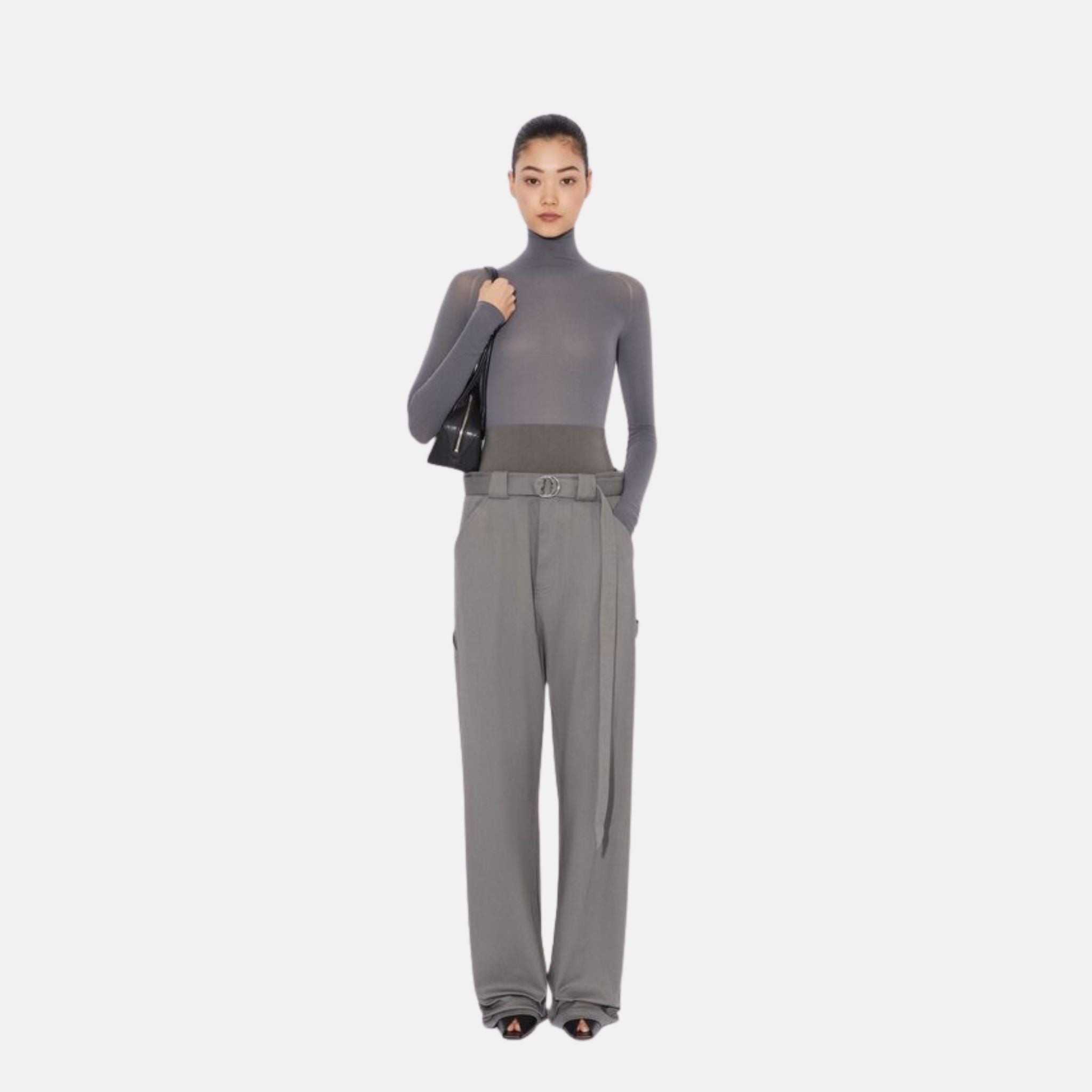 Alaia Cargo Trousers With Knit Band, Steel, Model