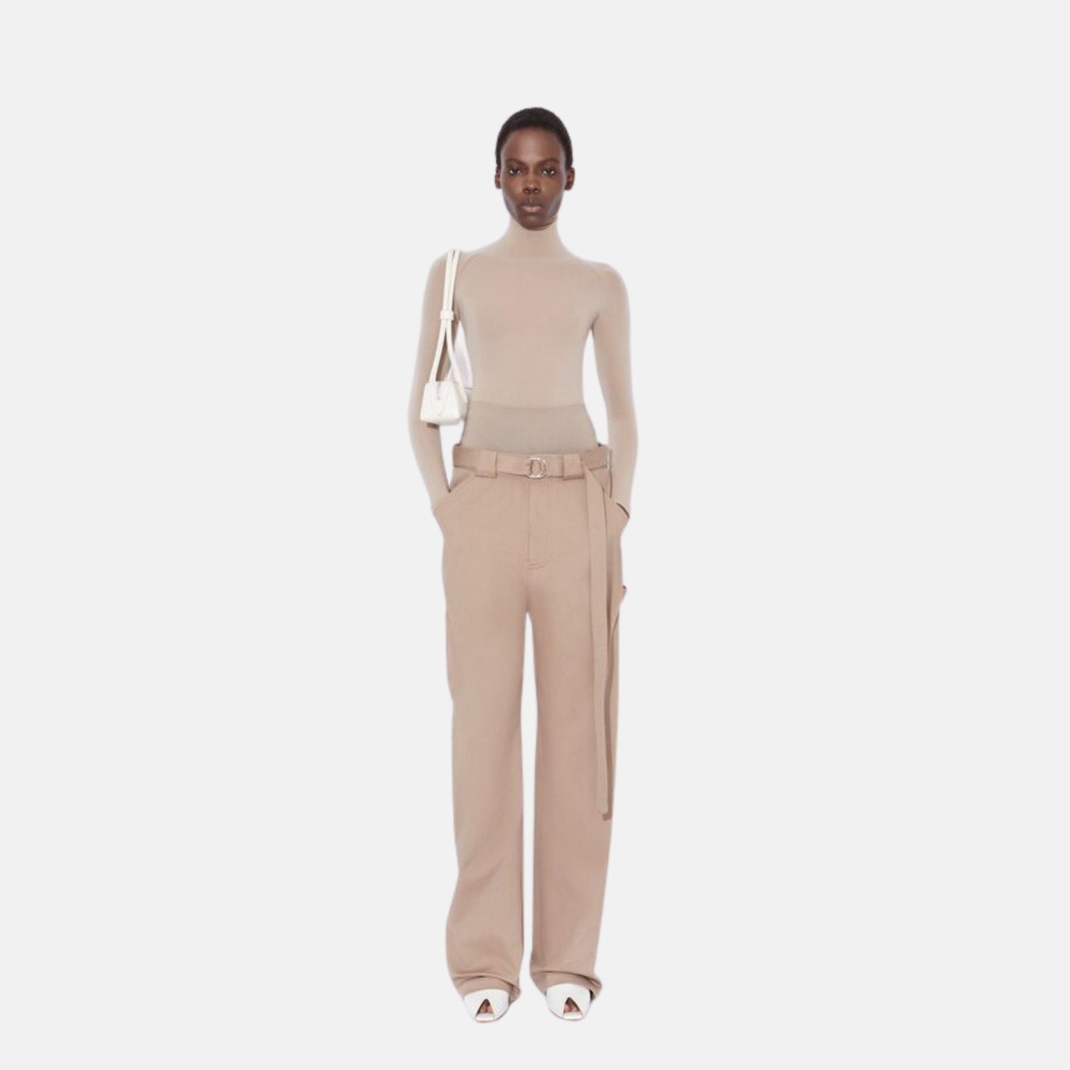 Alaia Cargo Trousers With Knit Band, Tan, Model