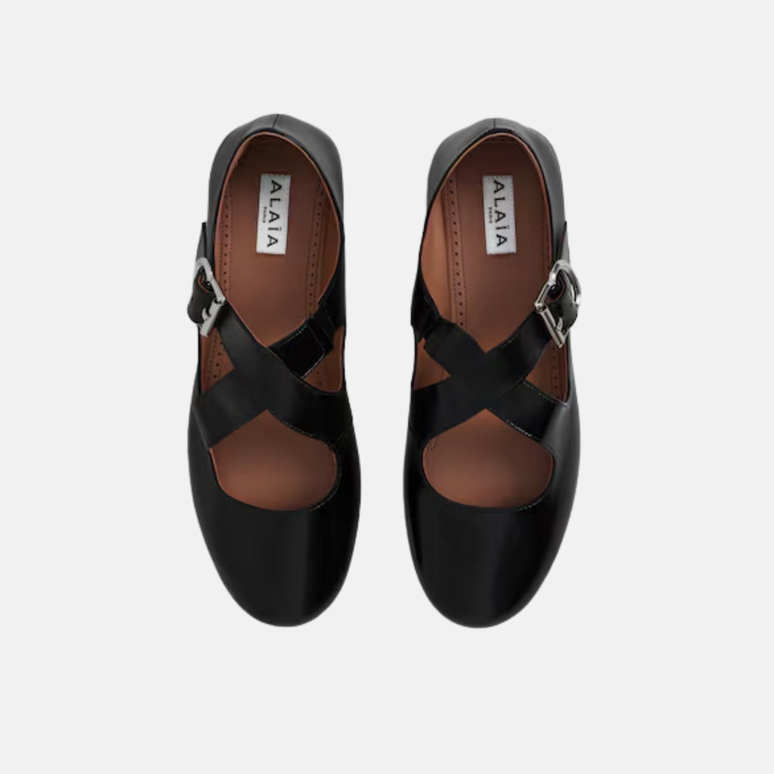 Alaia Criss Cross Ballet Flats In Patent Calfskin, Black, Top