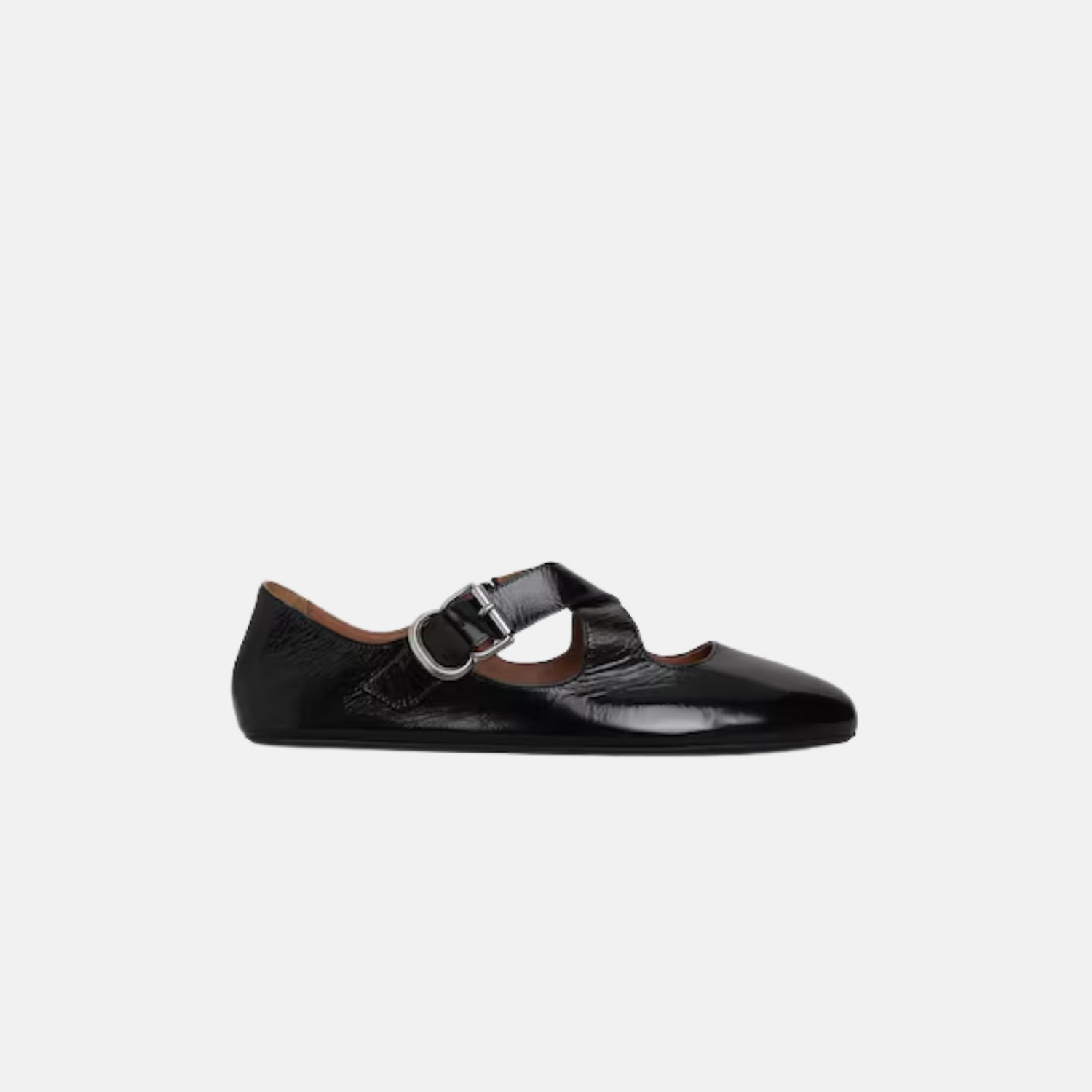 Alaia Criss Cross Ballet Flats In Patent Calfskin, Black, Front