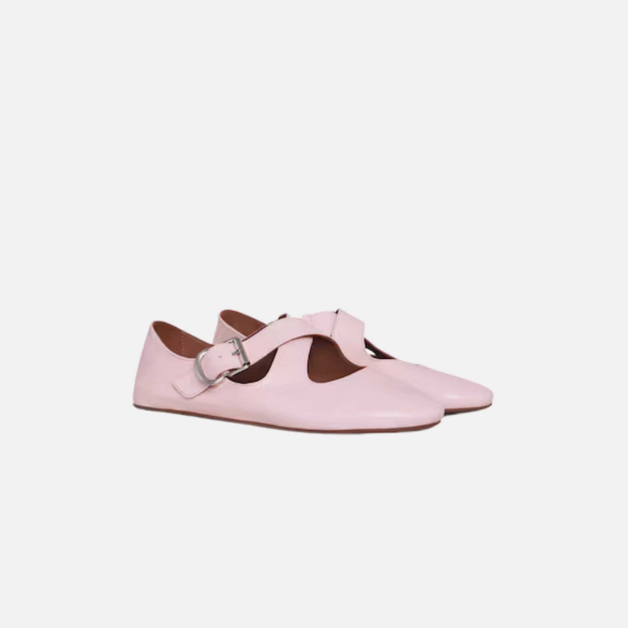 Alaia Criss Cross Ballet Flats In Patent Calfskin, Pink, Front